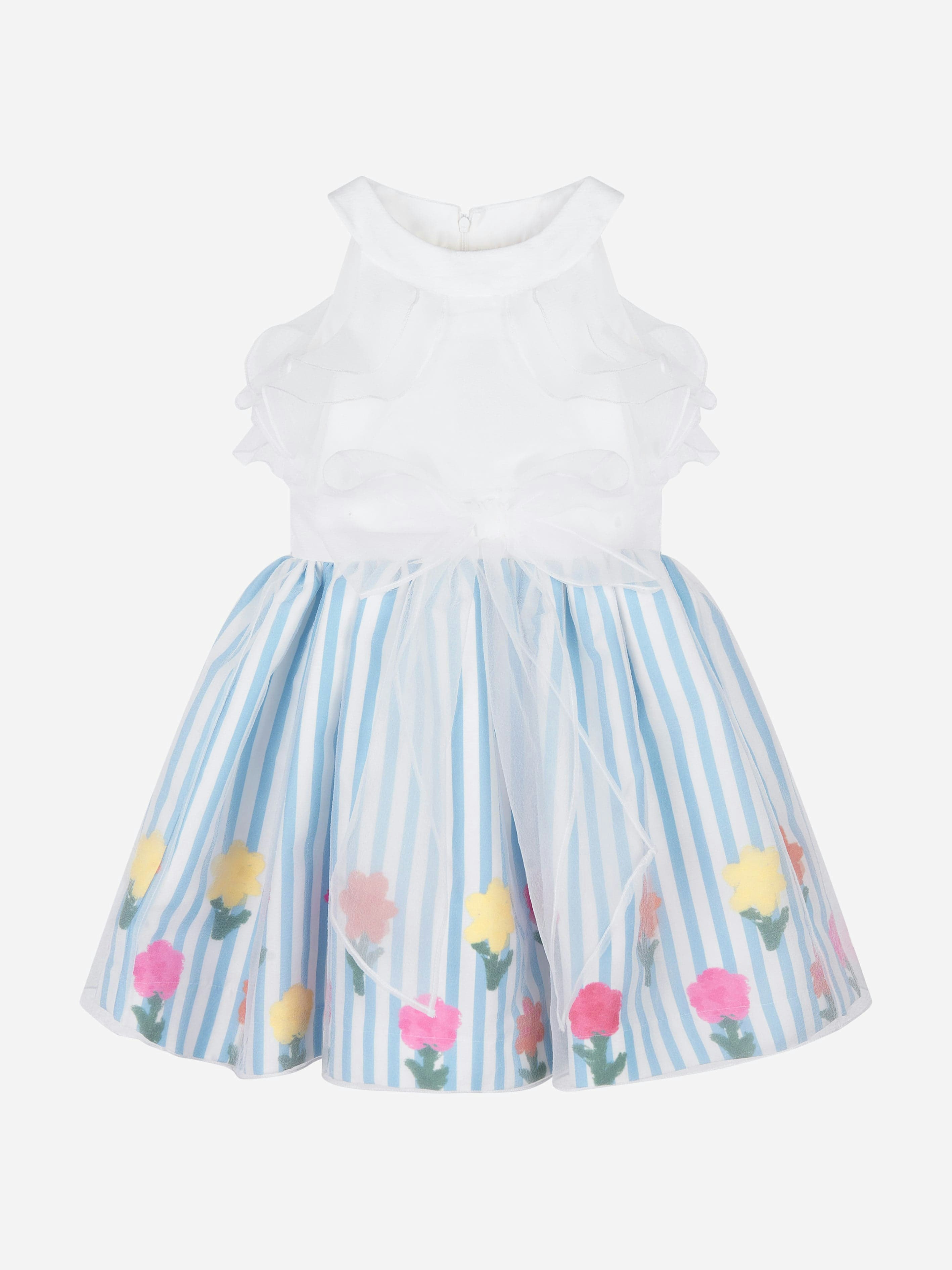 Mama Luma Girls Blue Organza Layered Flower Dress In - 9 - 10 Yrs