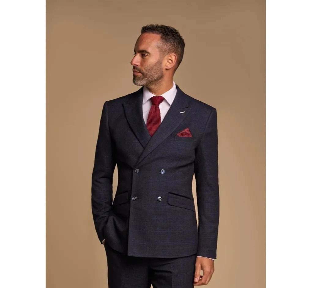 House Of Cavani Men's Blue Caridi - Navy Double Breasted Blazer - 48