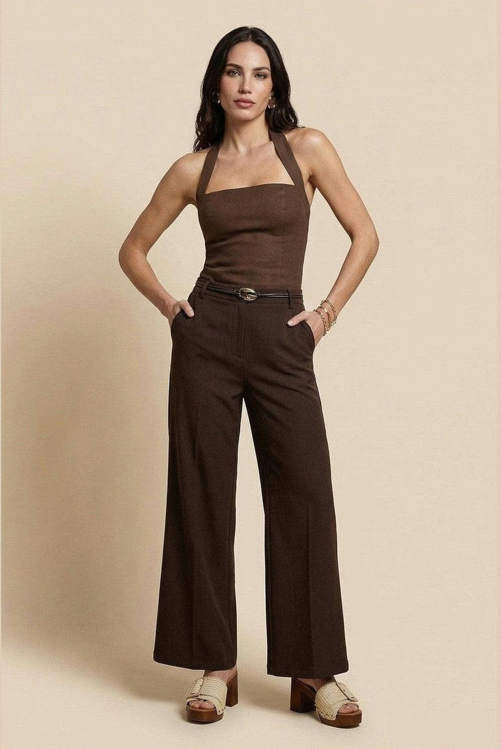 Urban Bliss Belted Wide Leg Trouser Chocolate - 10