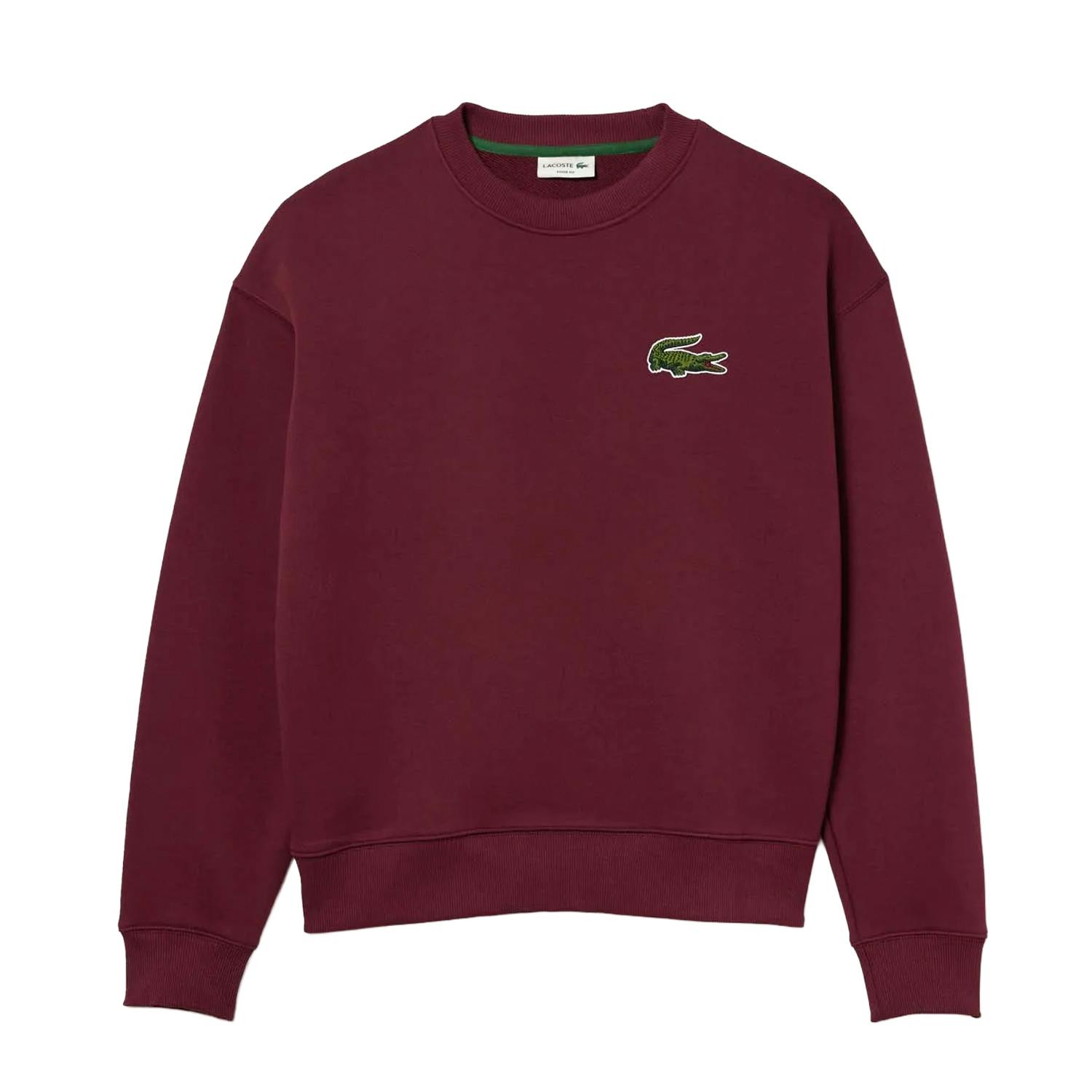 Lacoste Men's Burgundy Fleece Loose Fit Sweatshirt - Xxs - 100% Cotton
