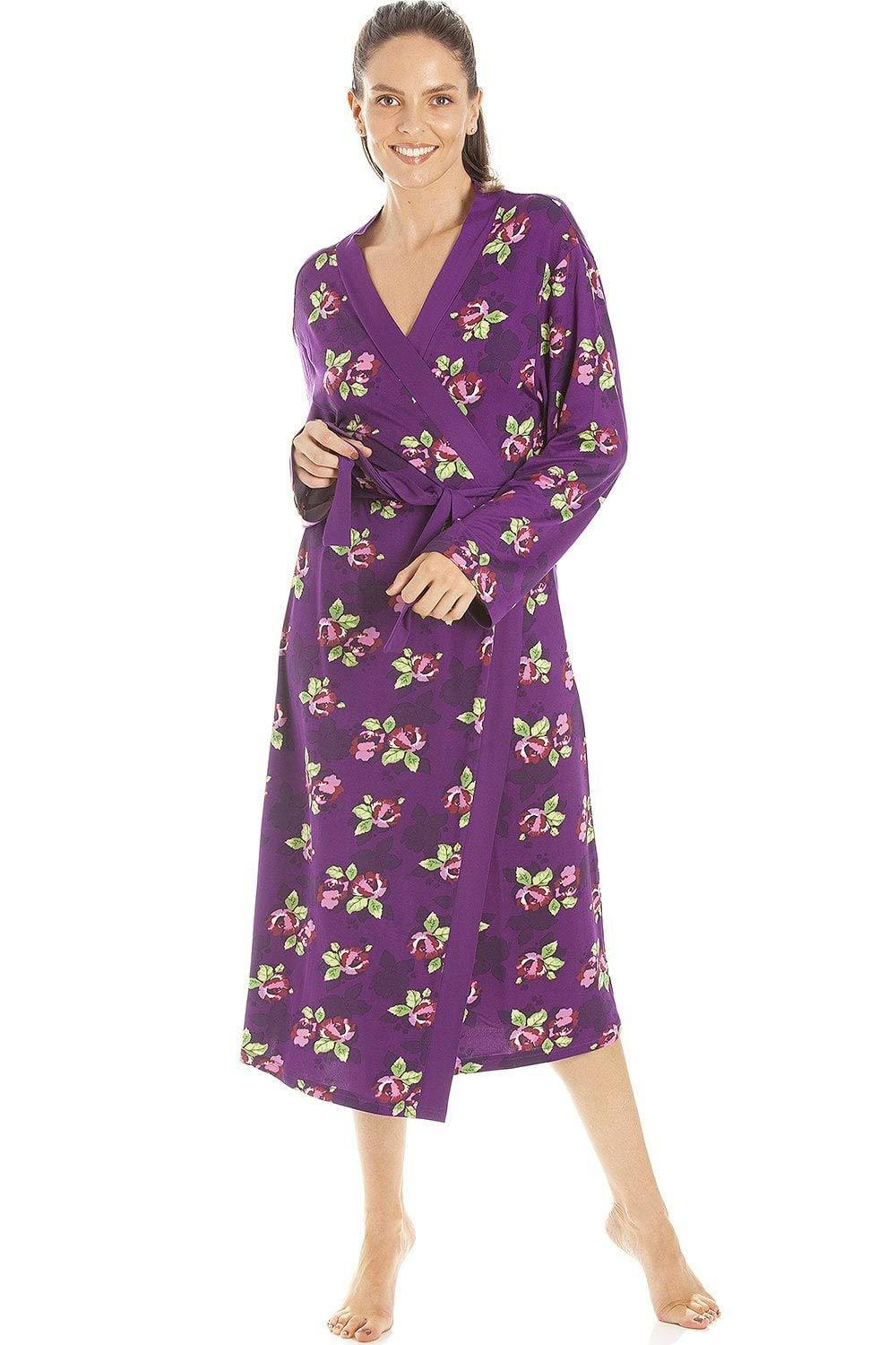 Camille Women's Purple Floral Print Spandex Knee Length Wraps - 14-16