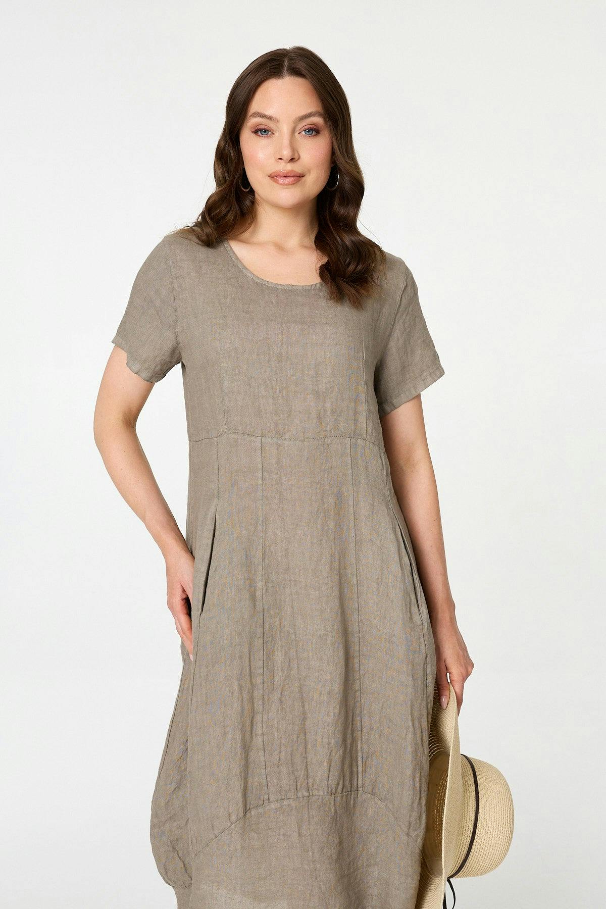 Izabel London Brown Short Sleeve Oversized Midi Shift Dress - 10