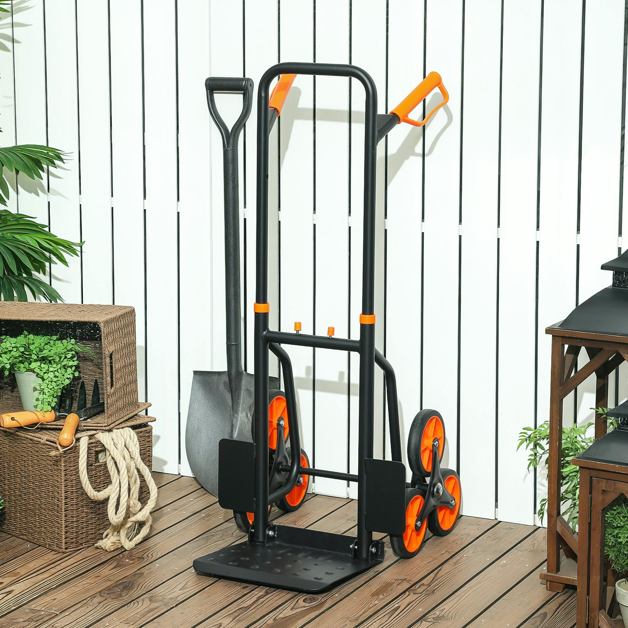 Rackhams Orange Trolley Hand Trucks 6-Wheels Foldable Load Cart Steel,