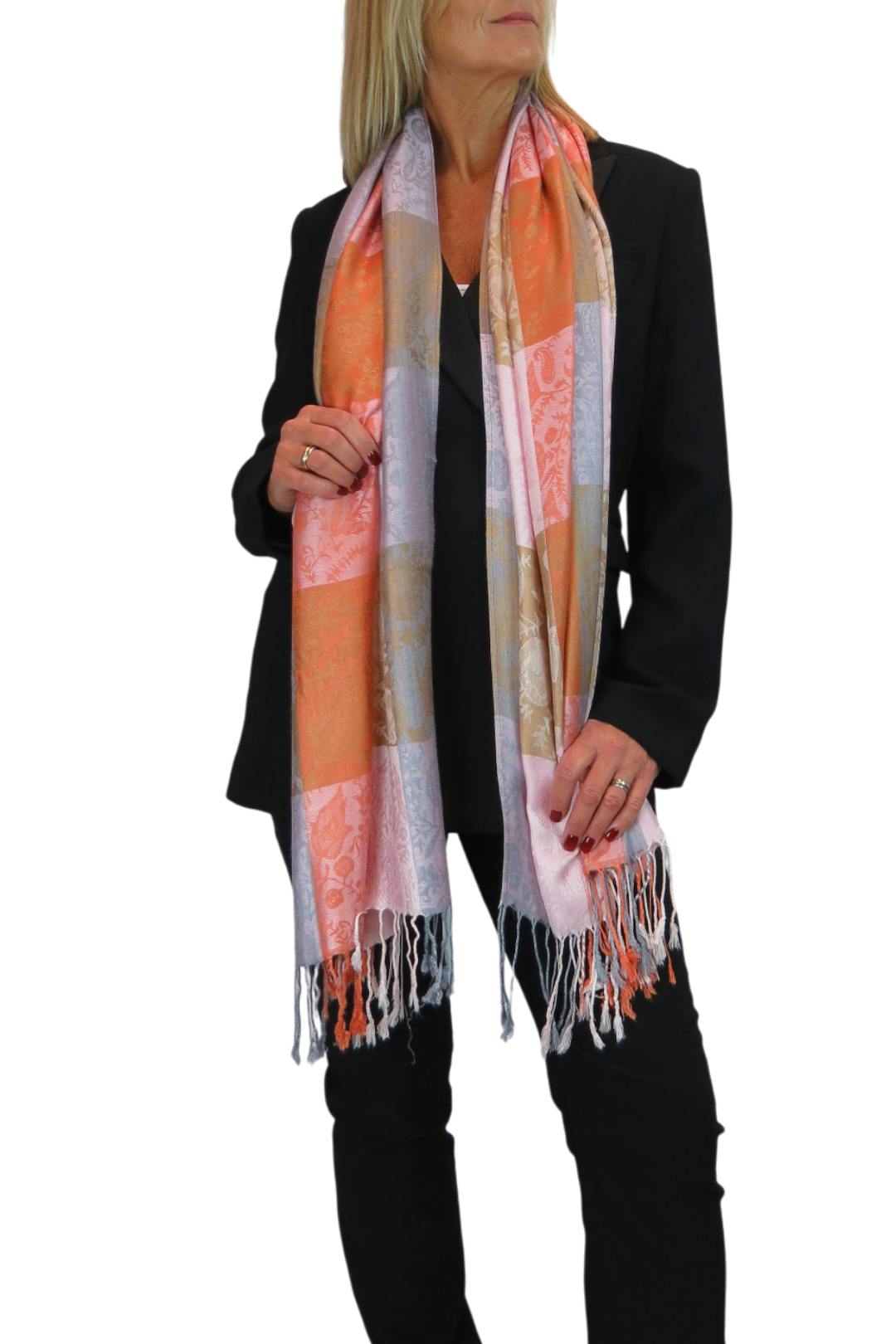 Paulo Due Orange Paisley Design Pashmina-Style Scarf