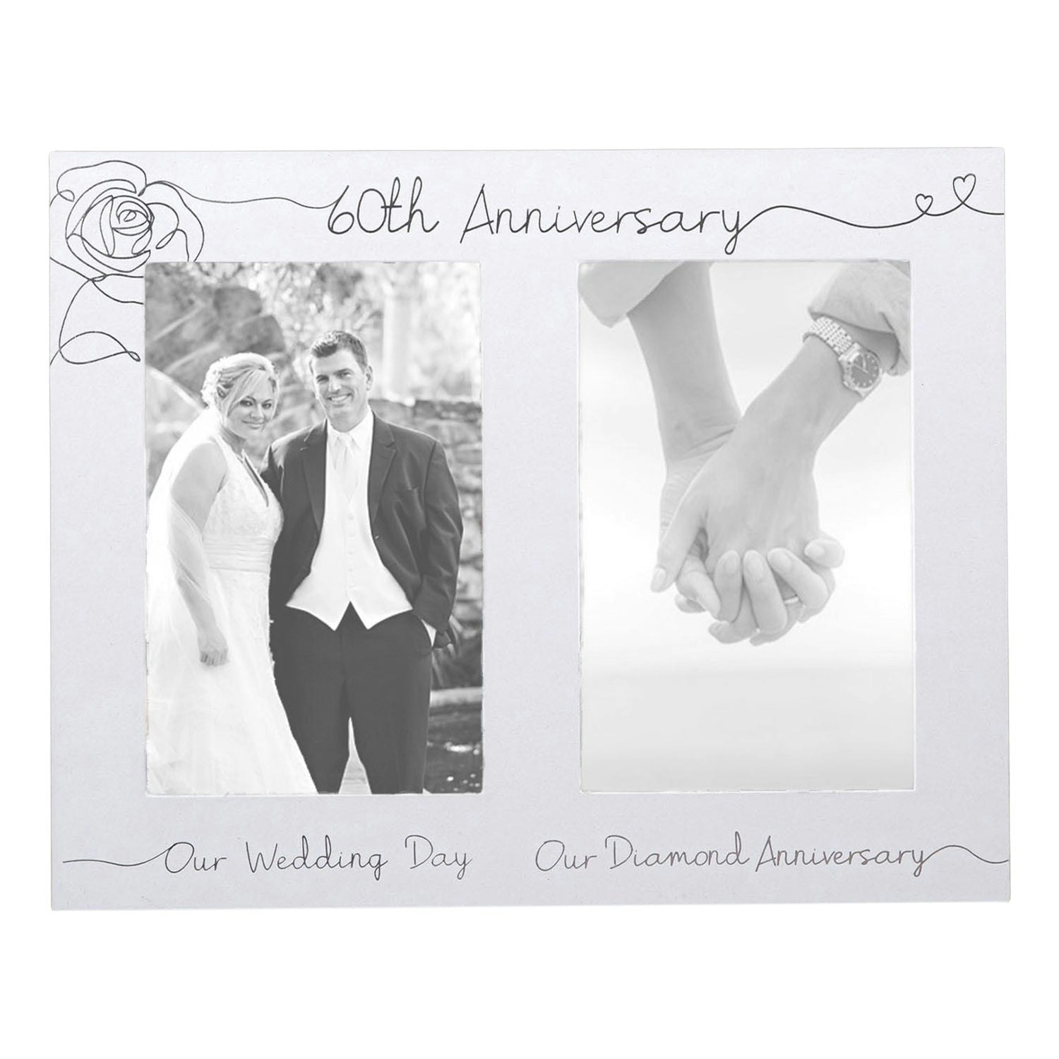Rackhams Silver Beautiful Double Picture Frame For 60Th Wedding Anniversary - Foil Text Size 7