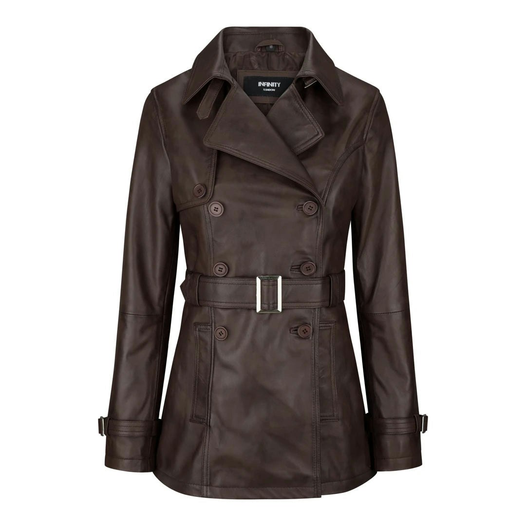 Infinity Leather Women's Black/Burgundy/Green Leather Company Leather Belted Coat Brown Tan - Brown - Uk 16