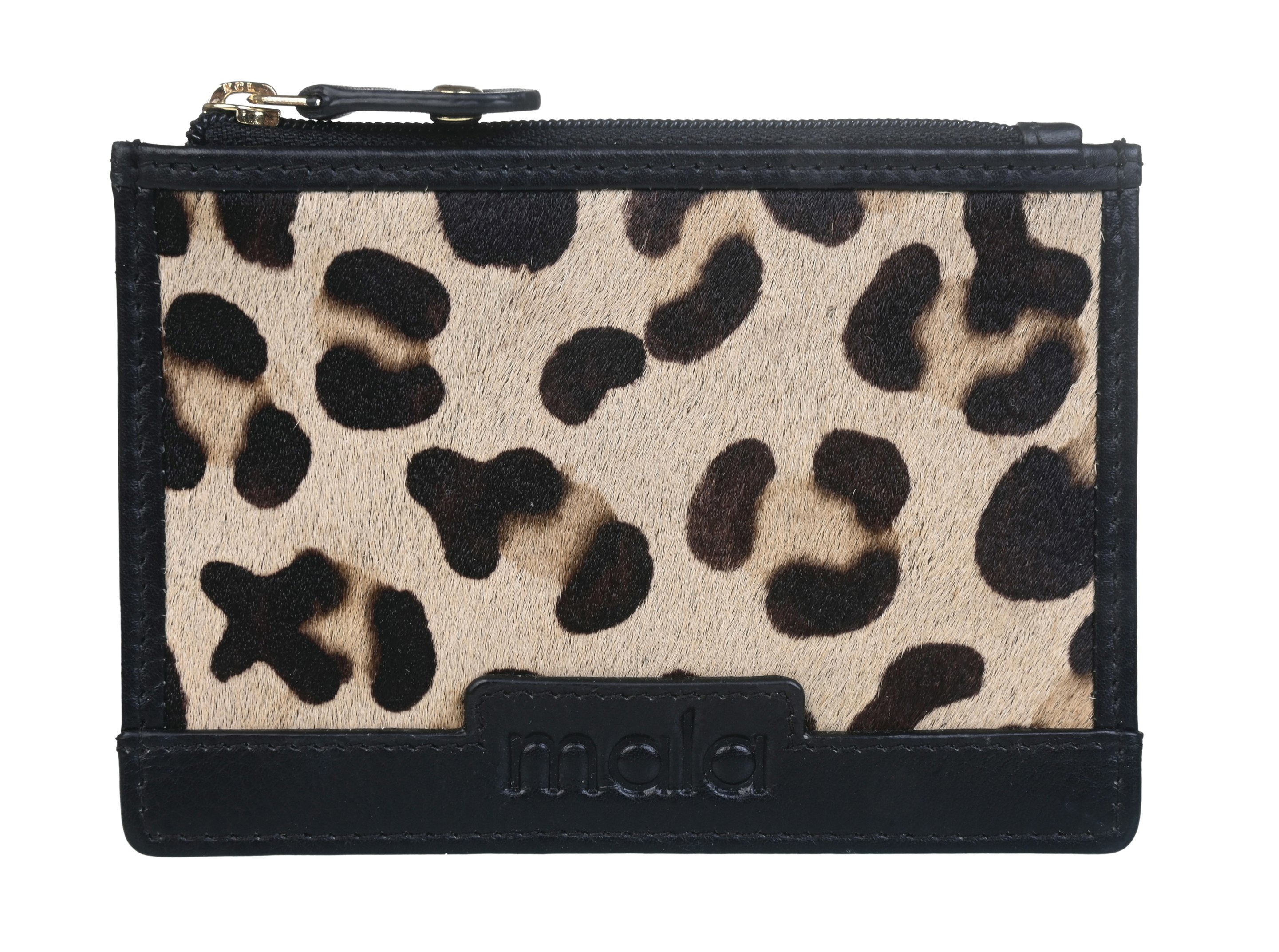 Mala Leather Black Matrah Leopard Rfid Coin & Card Purse