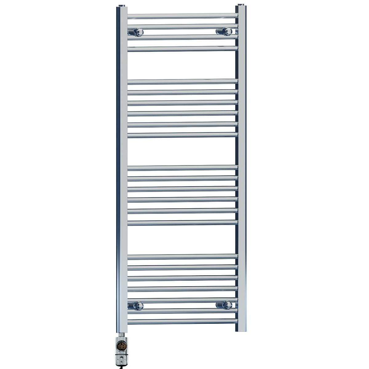 Myhomeware 600 X 1200 Mm Chrome Electric Bathroom Towel Rail Radiator Heater With Af Thermostatic Electric Element Pre-Filled