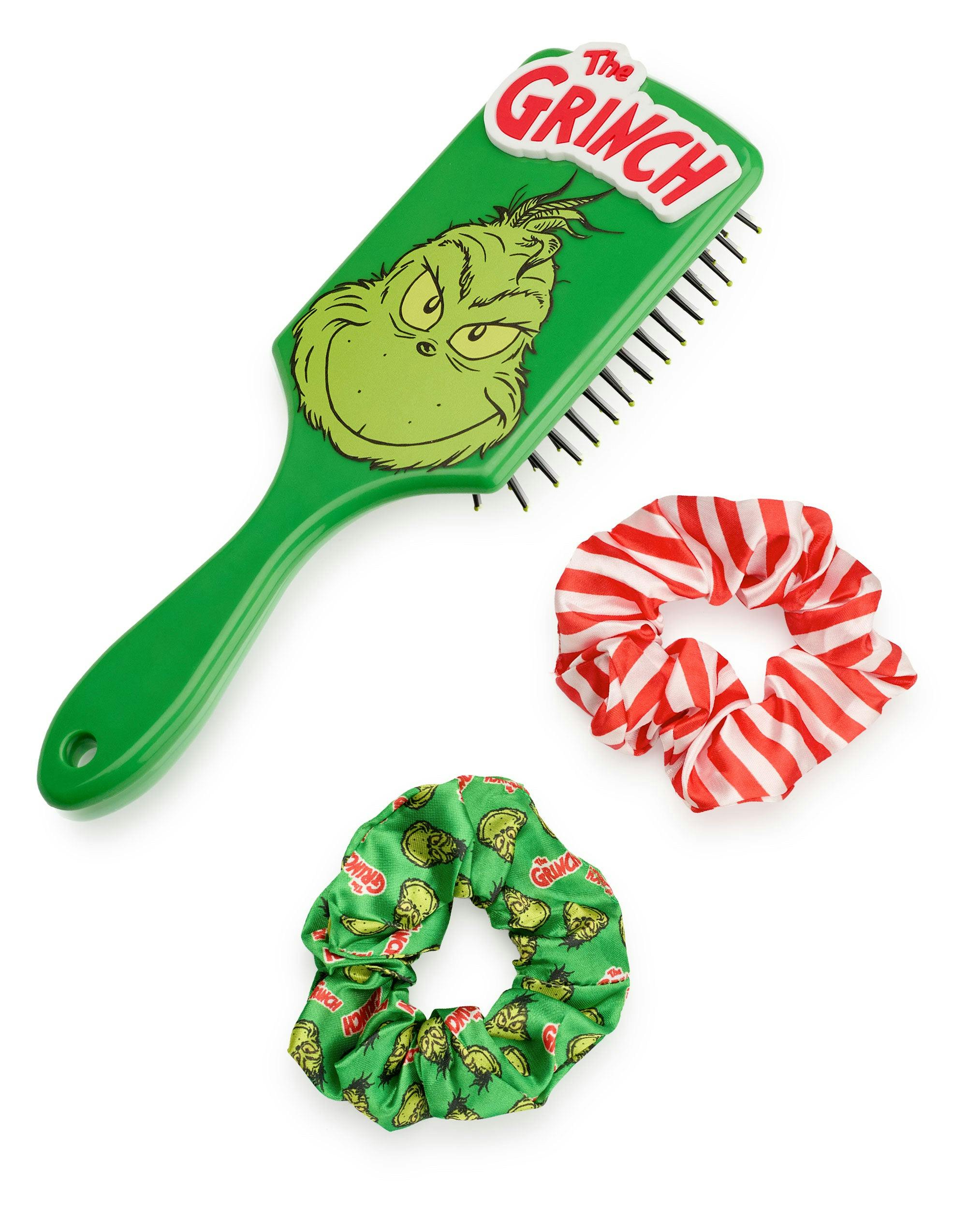 Vanilla Underground Women's Green The Grinch Multicoloured Character Face Hair Brush And Scrunchie Set (One Size)