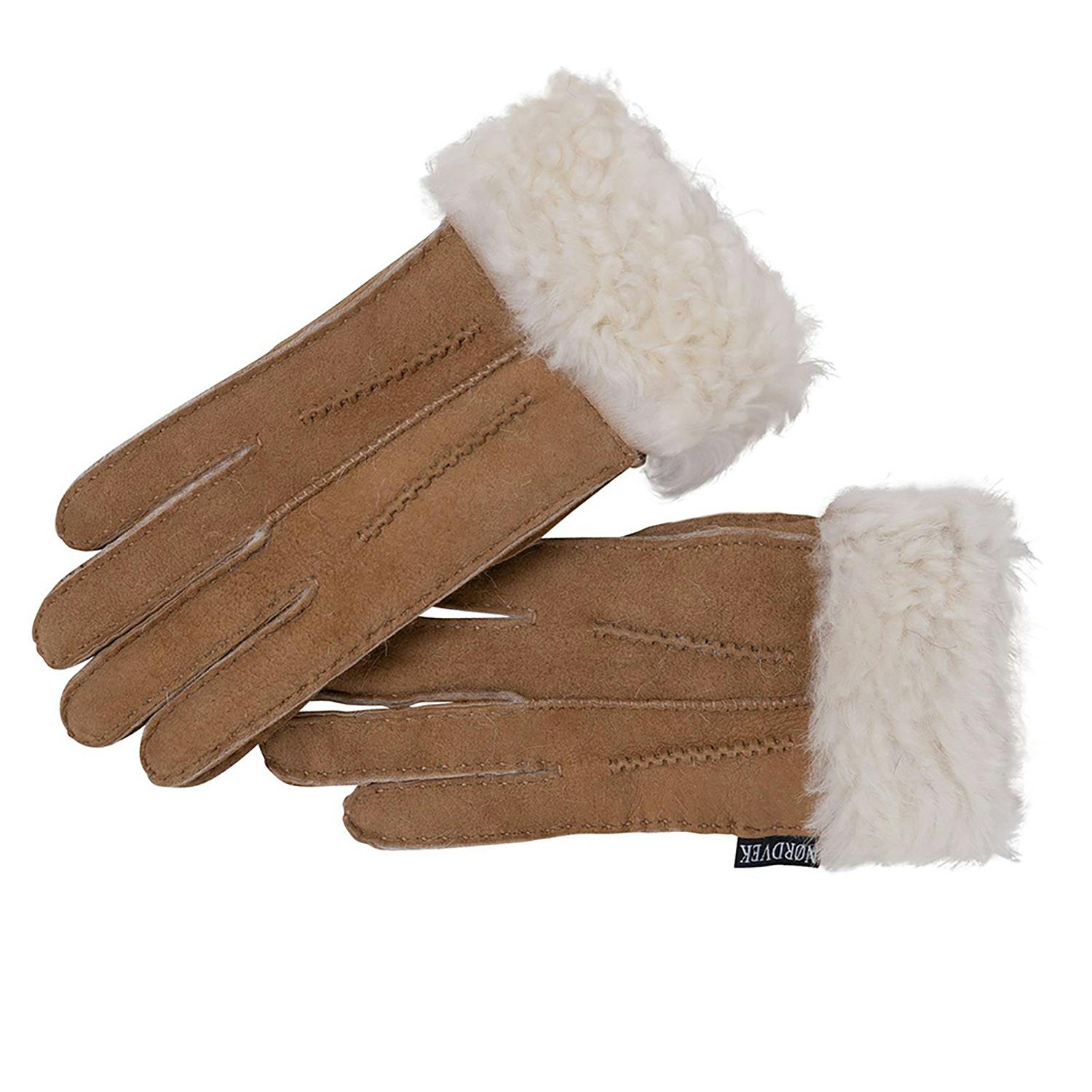 Nordvek Women's Sheepskin Gloves With Fur Cuff - S/M - 7.5 - Chestnut