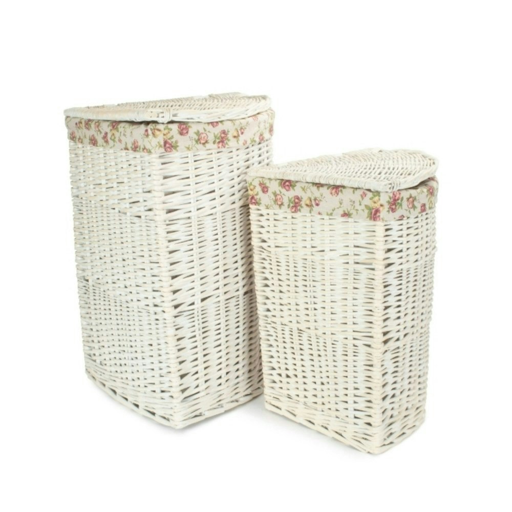 Rackhams White Set Of 2 Corner Wash Laundry Basket With A Garden Rose Lining
