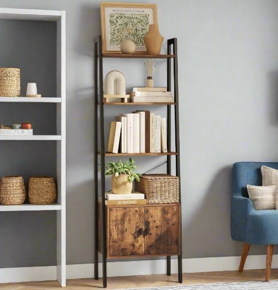 Rackhams Brown Industrial 4-Tier Shelf Ladder With Cupboard