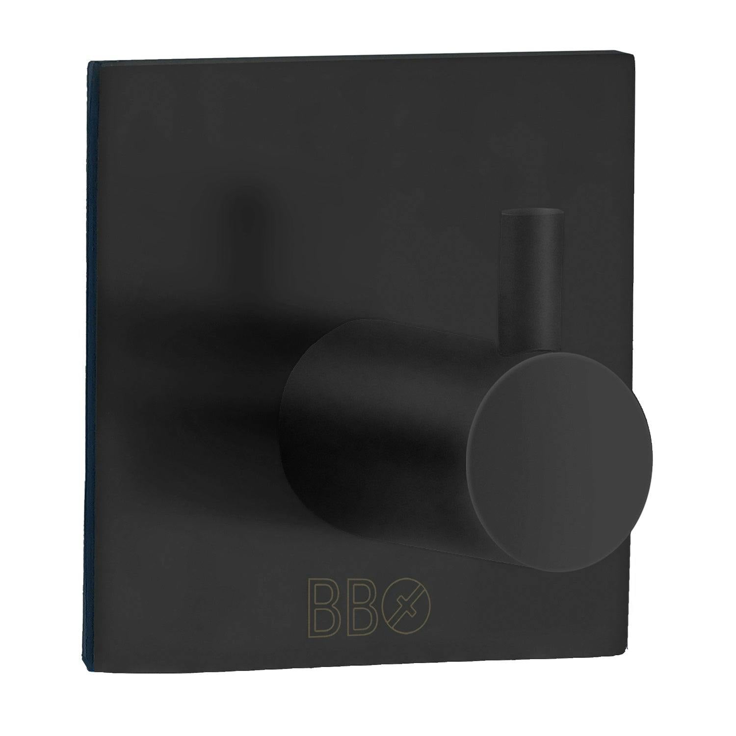 Rackhams Black Stainless Steel Single Towel Hook (45 X 45Mm) Self Adhesive Bathroom Wall Mounted