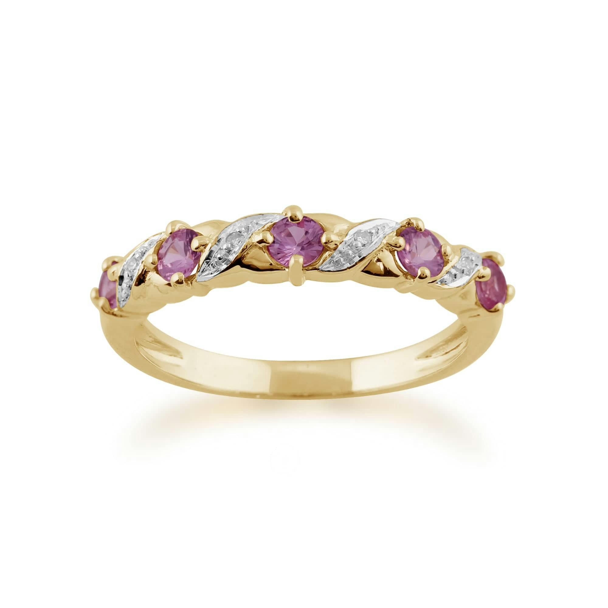 Gemondo Pink/Yellow/Gold Classic Art Nouveau Round Sapphire & Diamond Half Eternity Ring In 9Ct - K