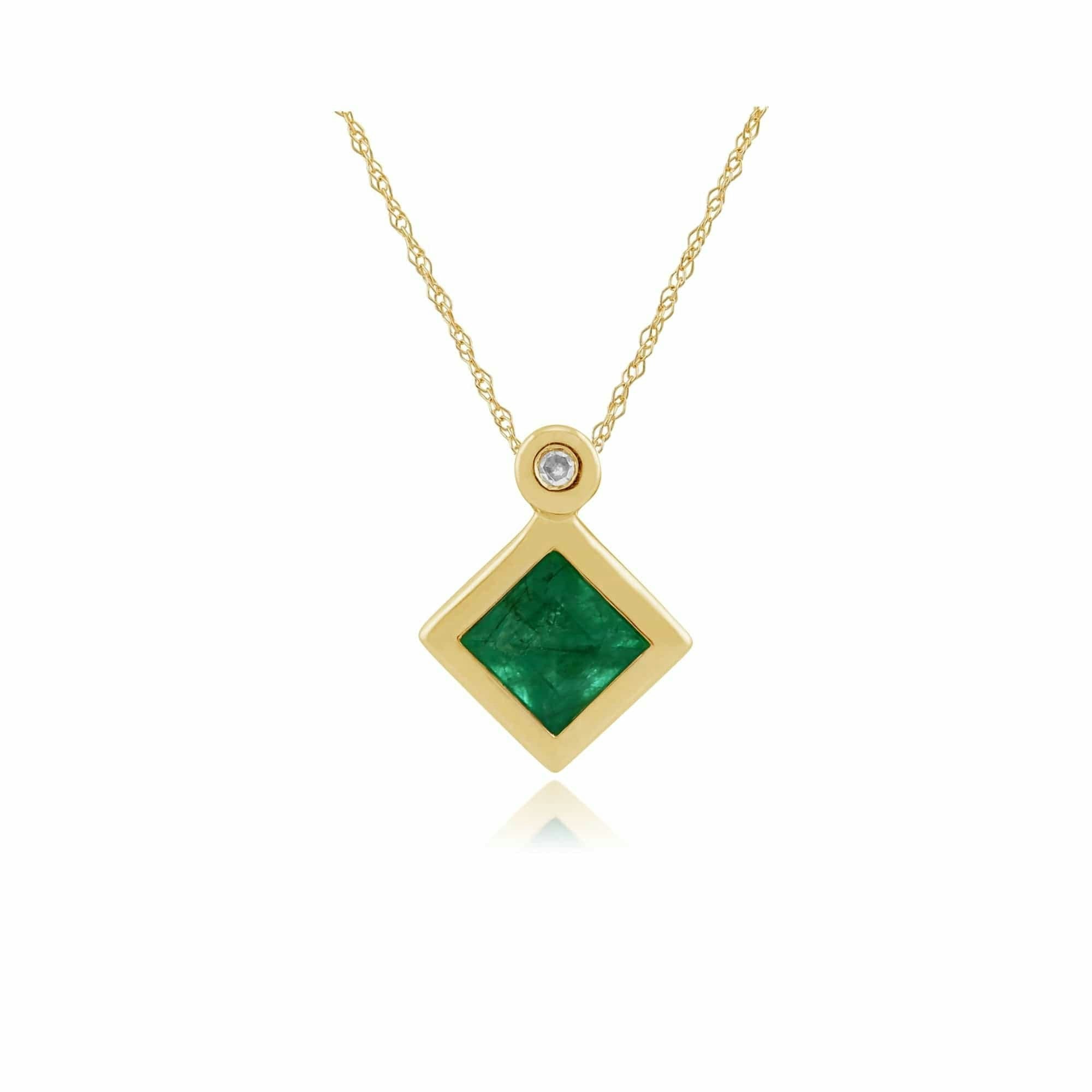 Gemondo Yellow/Gold Classic Square Emerald & Diamond Pendant In 9Ct