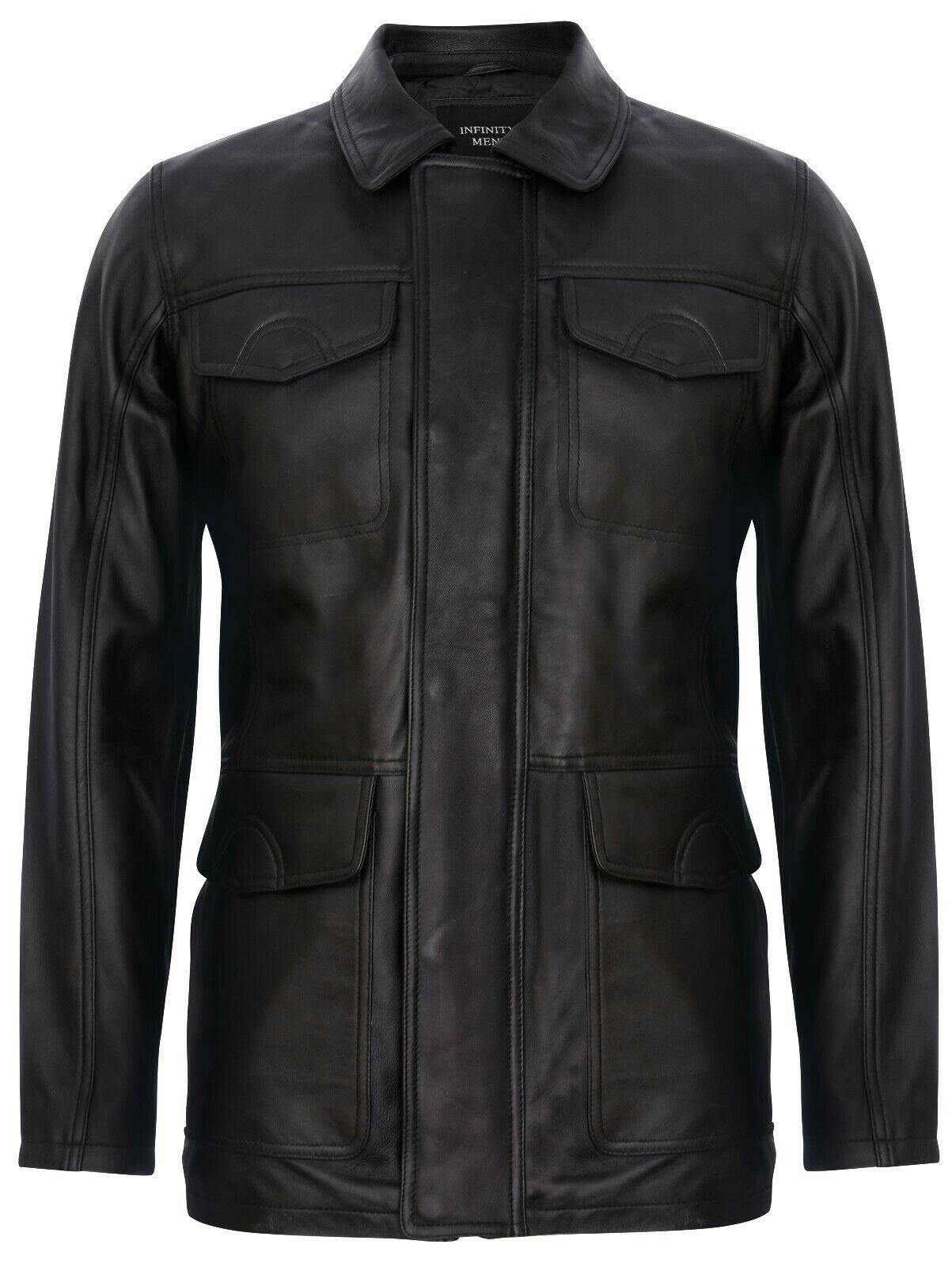 Infinity Leather Men's Black Leather Safari Jacket-Porto - Uk S | Eu 46 | Us 36