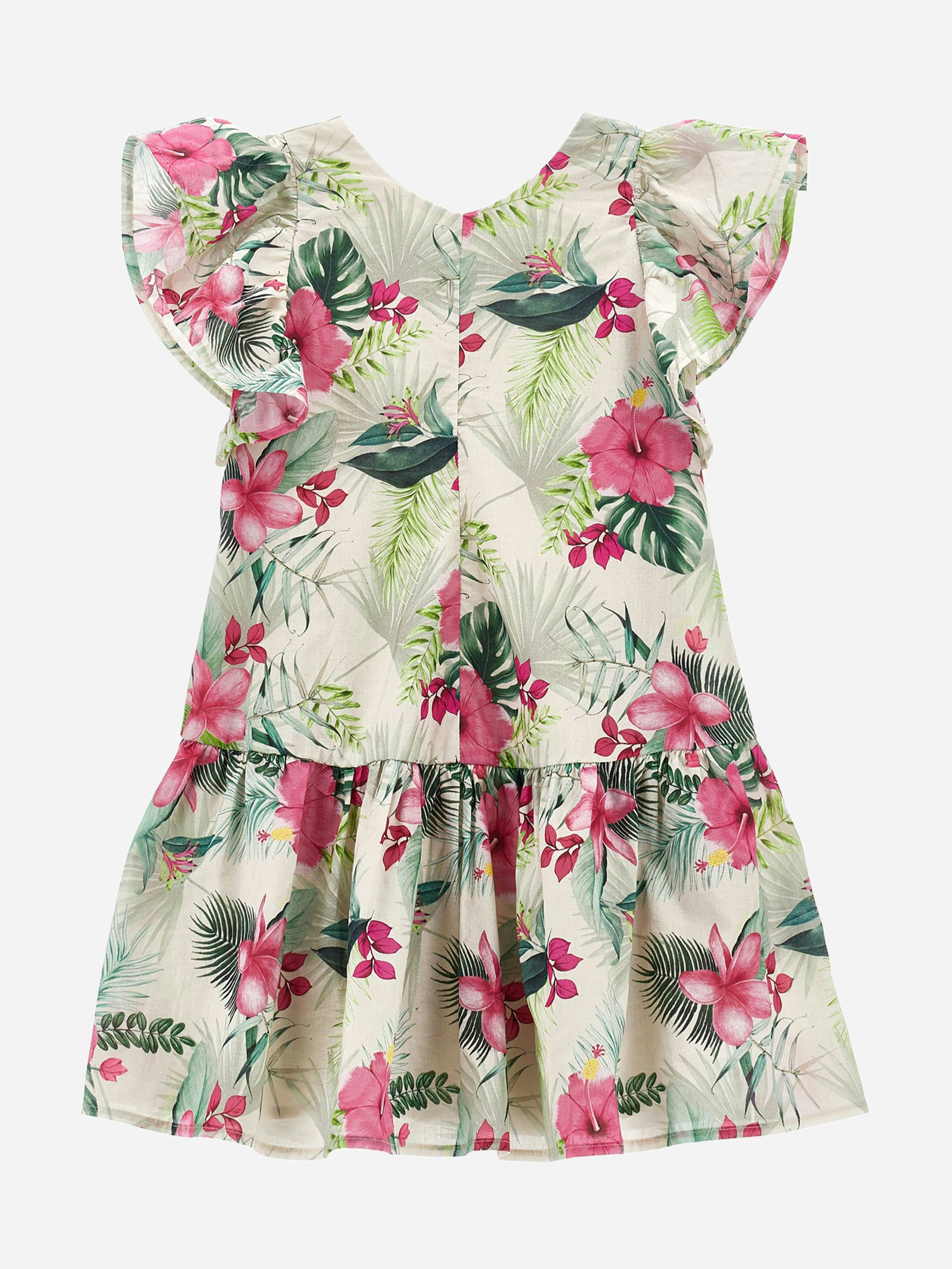 Monnalisa Girls Beige Jungle Dress In Multicolour - S 14 Yrs