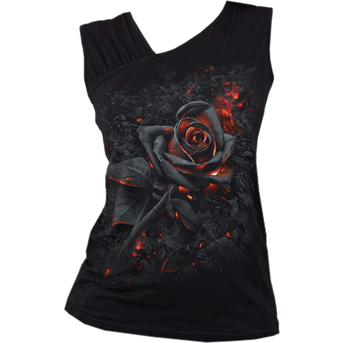 Spiral Direct Black Burnt Rose - Gathered Shoulder Slant Vest - S - Digital - Digital