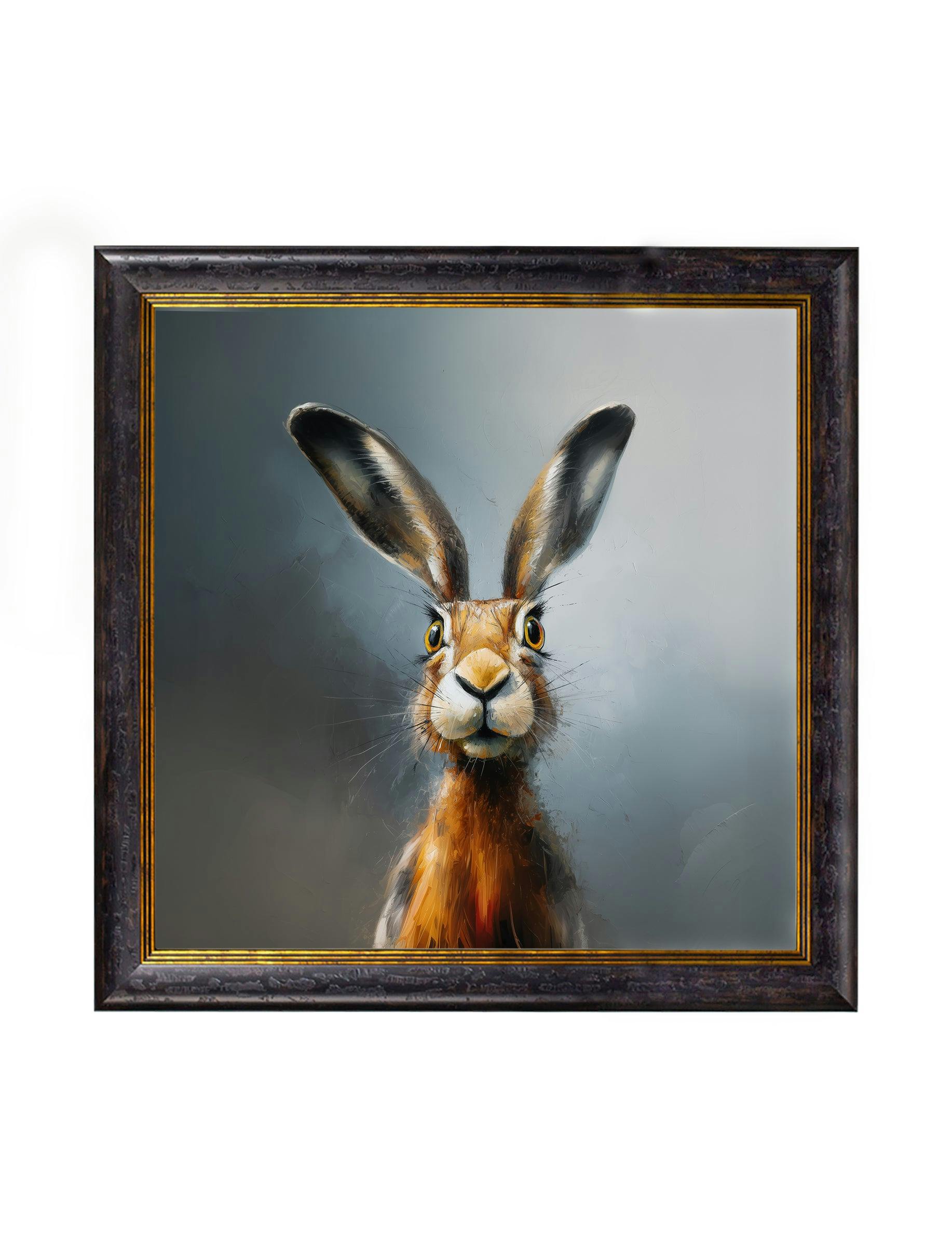 Exceptional Art Grey/Black/Gold A Curious Hare - Oxford Square Frame - A Curious Hare - 96 X 96Cm