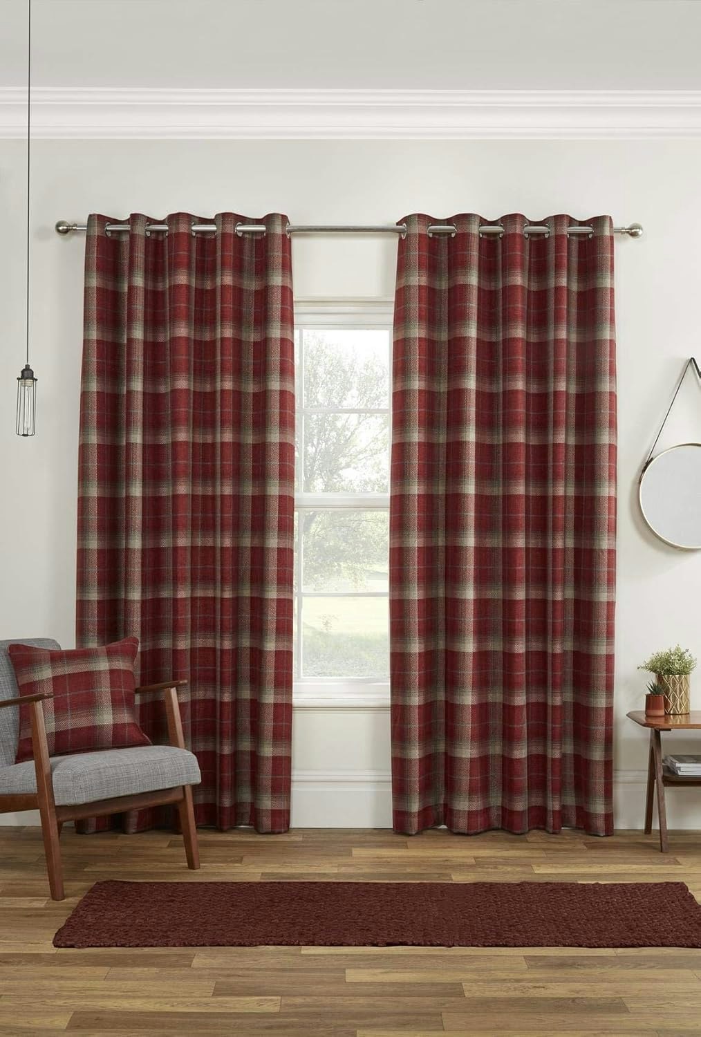Sundour Red Carnoustie Checked Eyelet Blackout Curtains - 90 X 54"