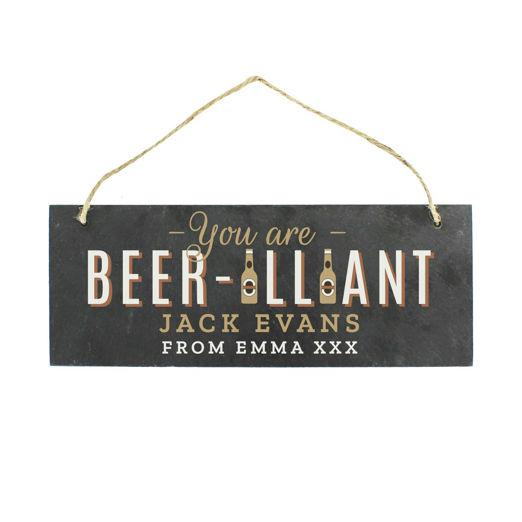 Personalised Memento Company Gold Personalised Beer-Illiant Hanging Slate Sign