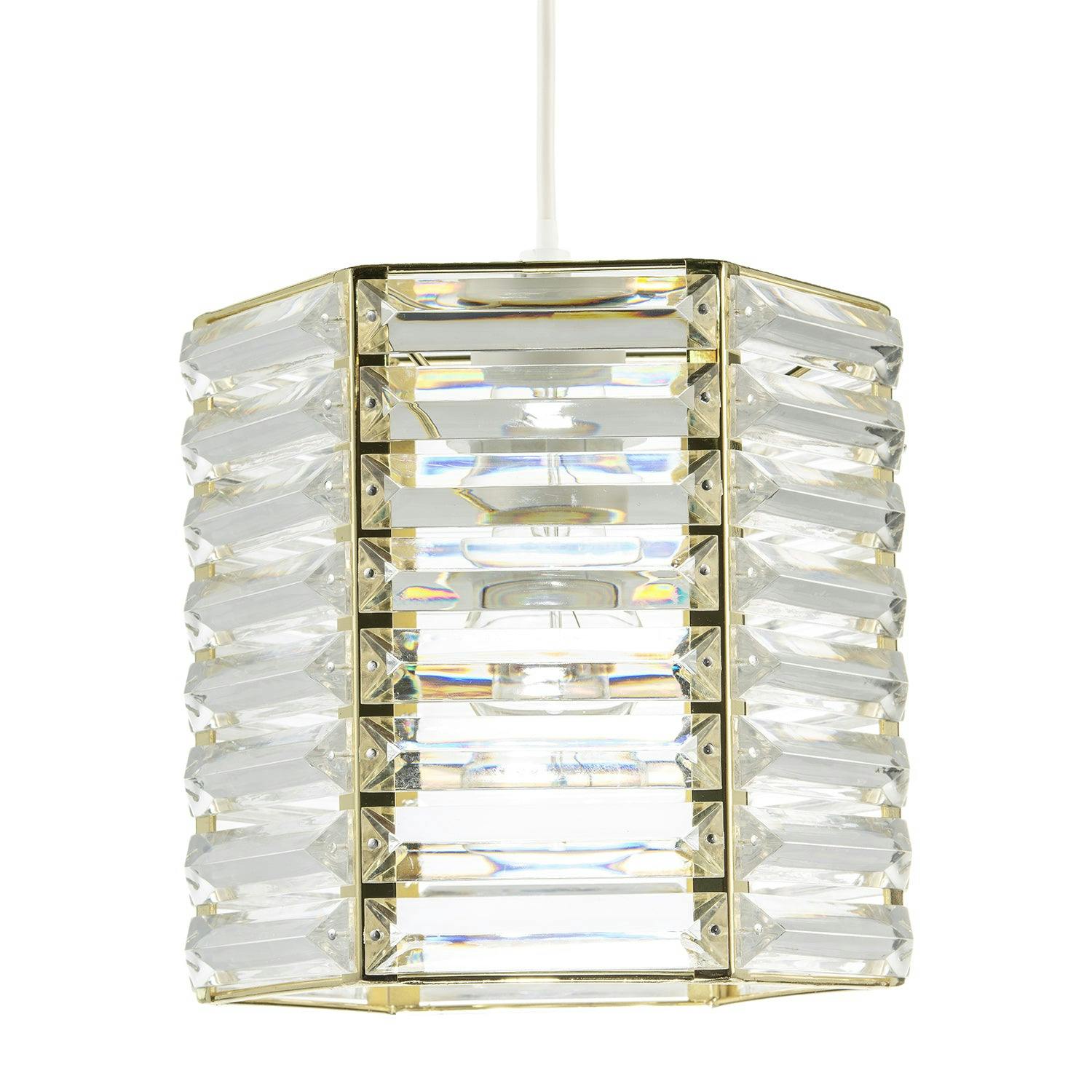 Happy Homewares Gold Modern Hexagonal Polished Pendant Shade With Clear Acrylic Rods