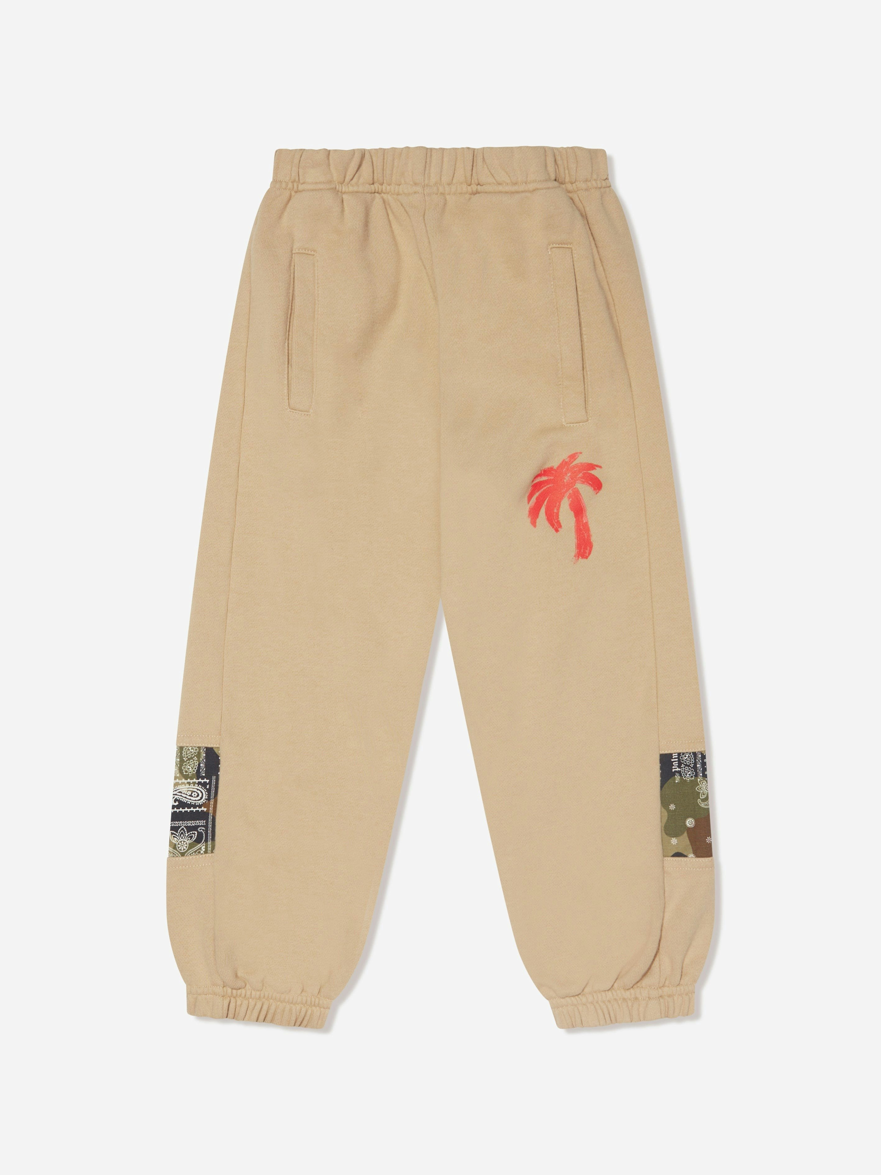 Palm Angels Boys Beige Palm Brush Camo Joggers In - 10 Yrs