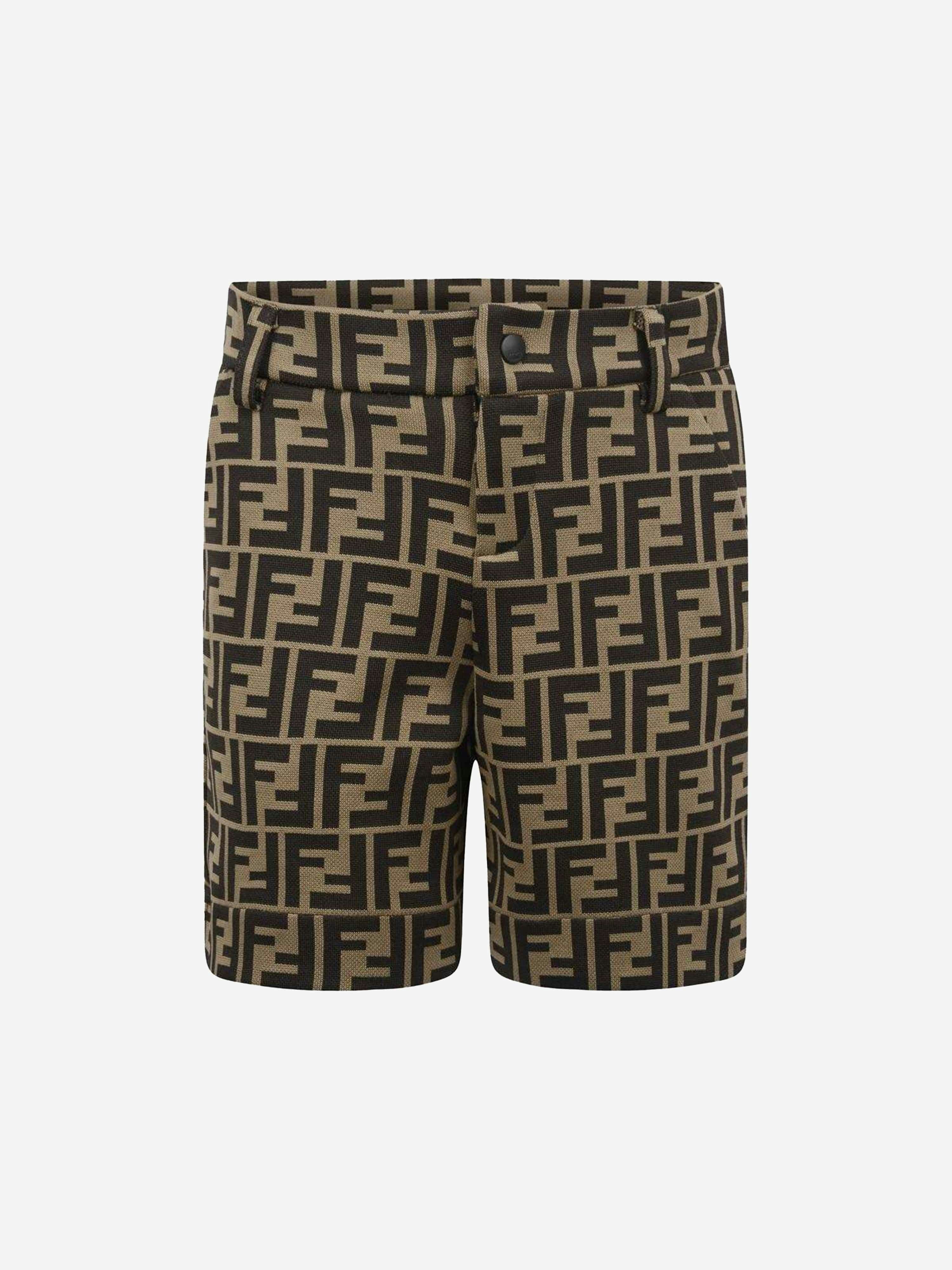 Fendi Kids Boys Brown Fendi Baby Ff Logo Shorts In - 18 Mths