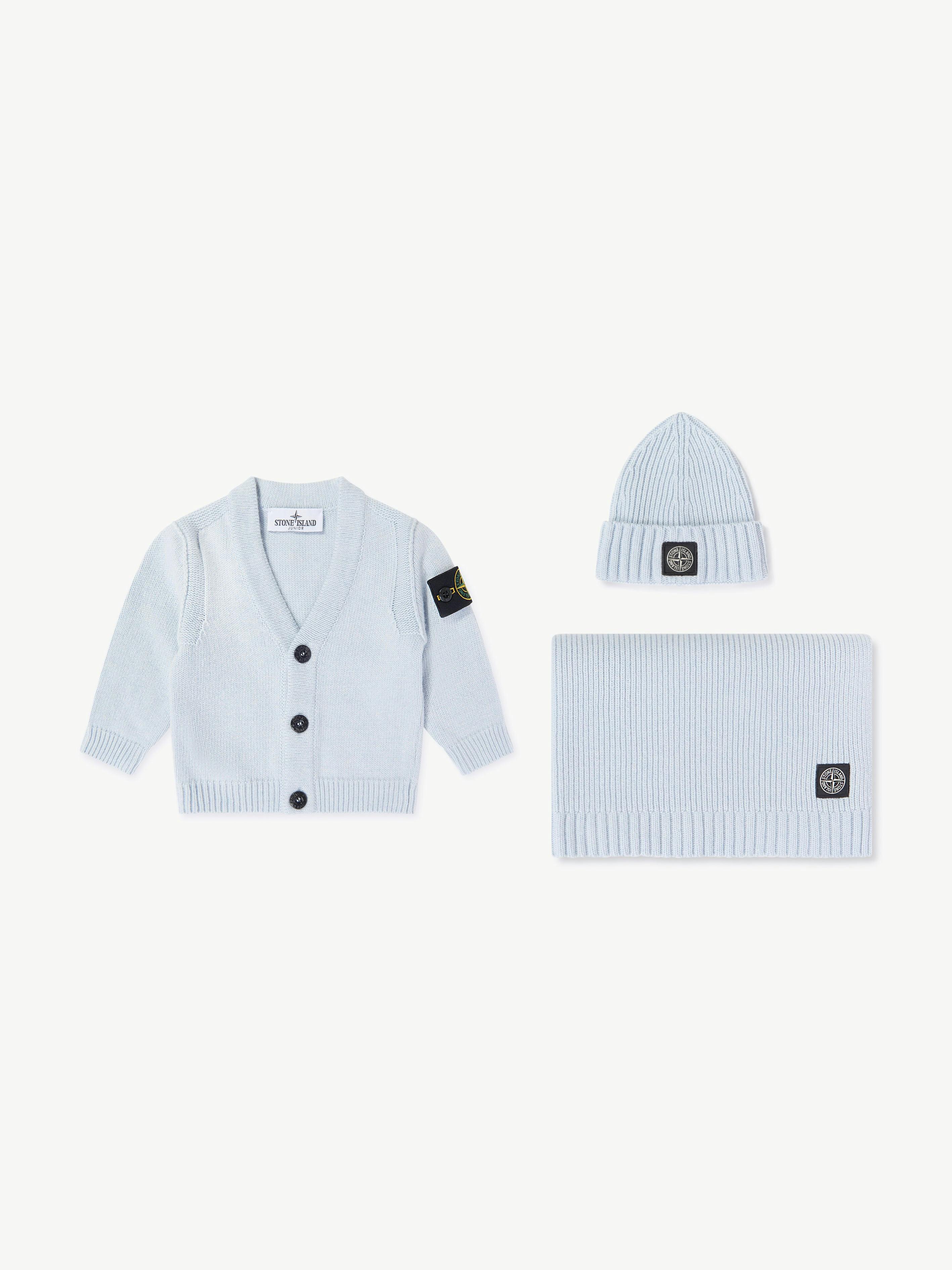Stone Island Kids' Cardigan Beanie and Blanket Wool-Cashmere Clothing Set - Dust Blue V004A - Size 6-9 Mnth - Image 3