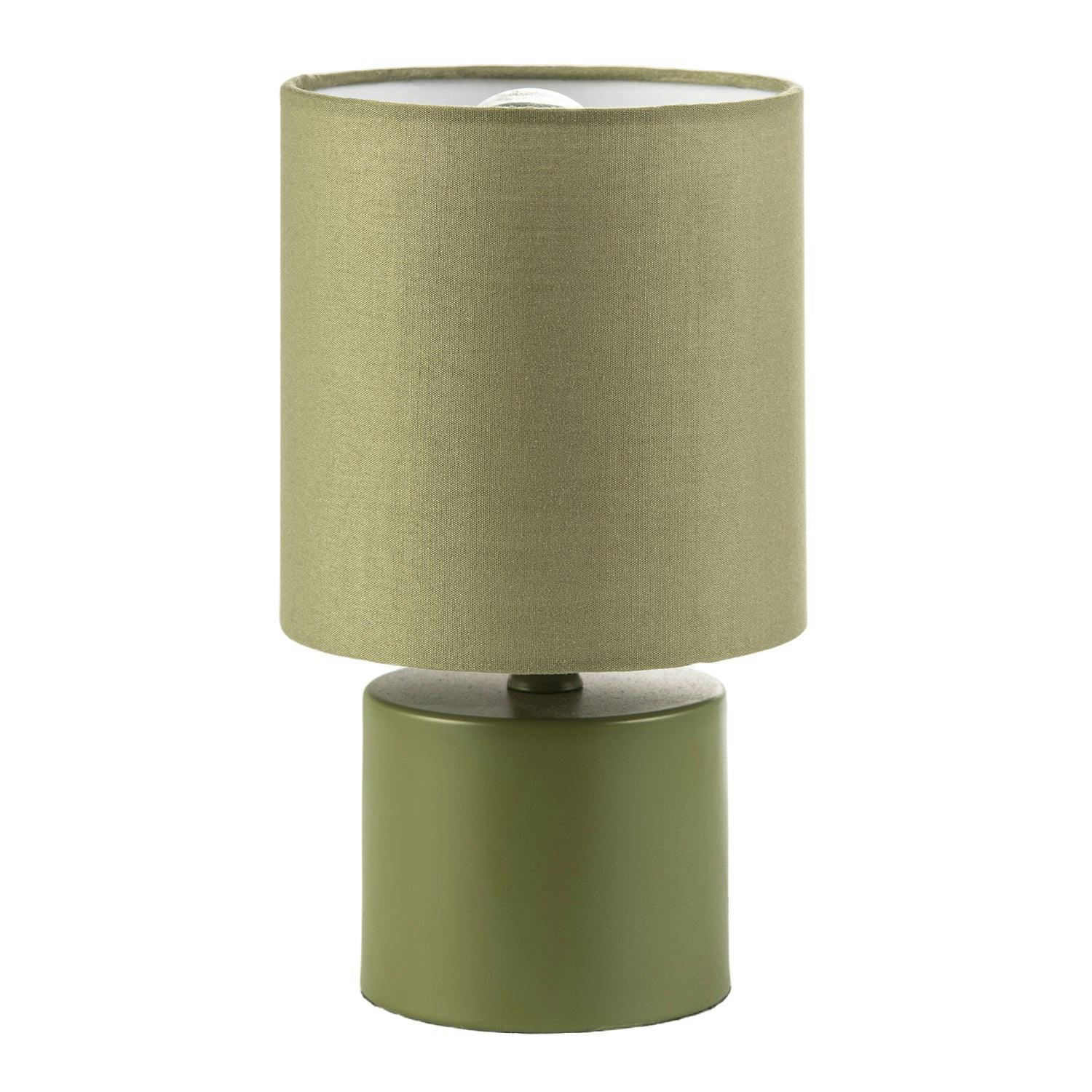 Rackhams Green Modern Dusty Olive Table Lamp With Cotton Fabric Drum Shade