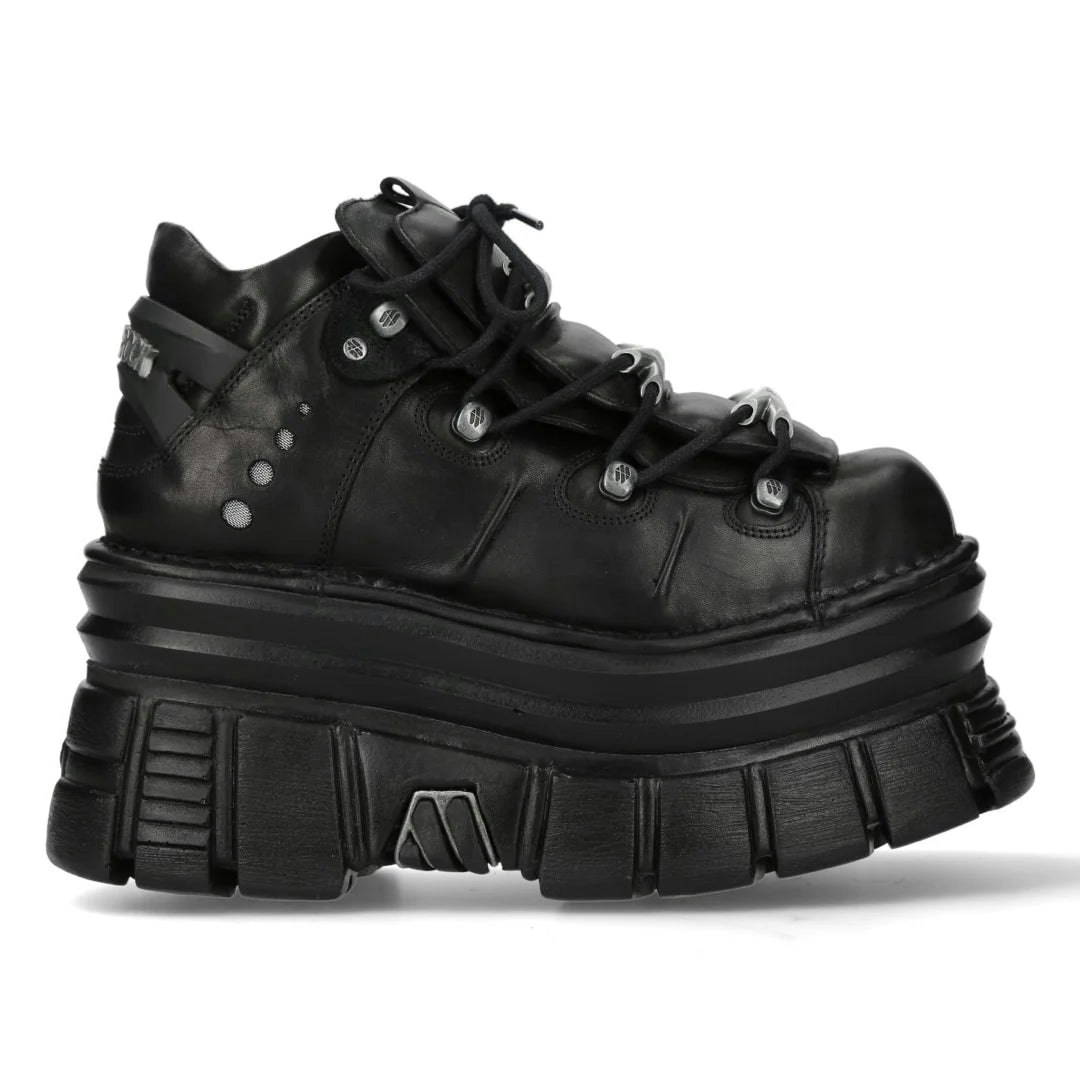 New Rock Black M-106-C178 Gothic Punk Chunky Ankle Boots - Eu 43