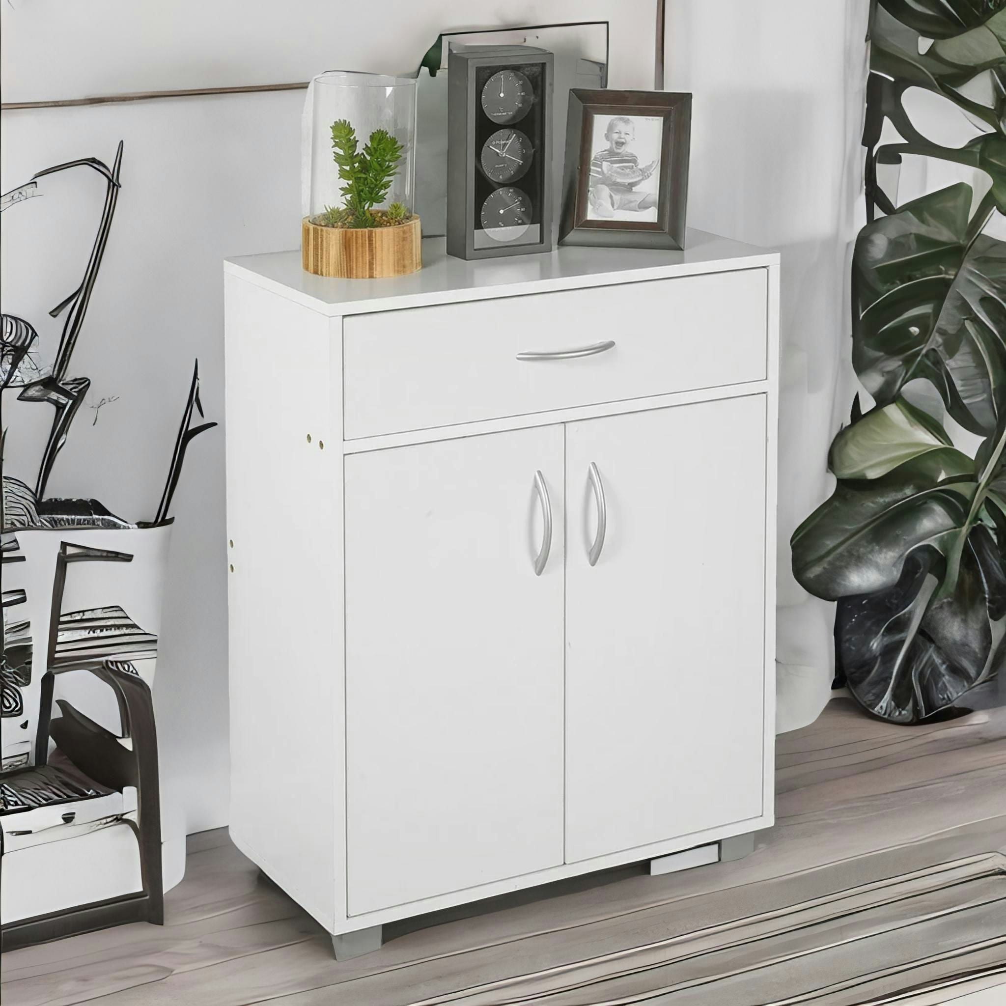 Rafaelo Mobilia White Wooden Storage Cabinet Organiser With Drawer Size 29.5