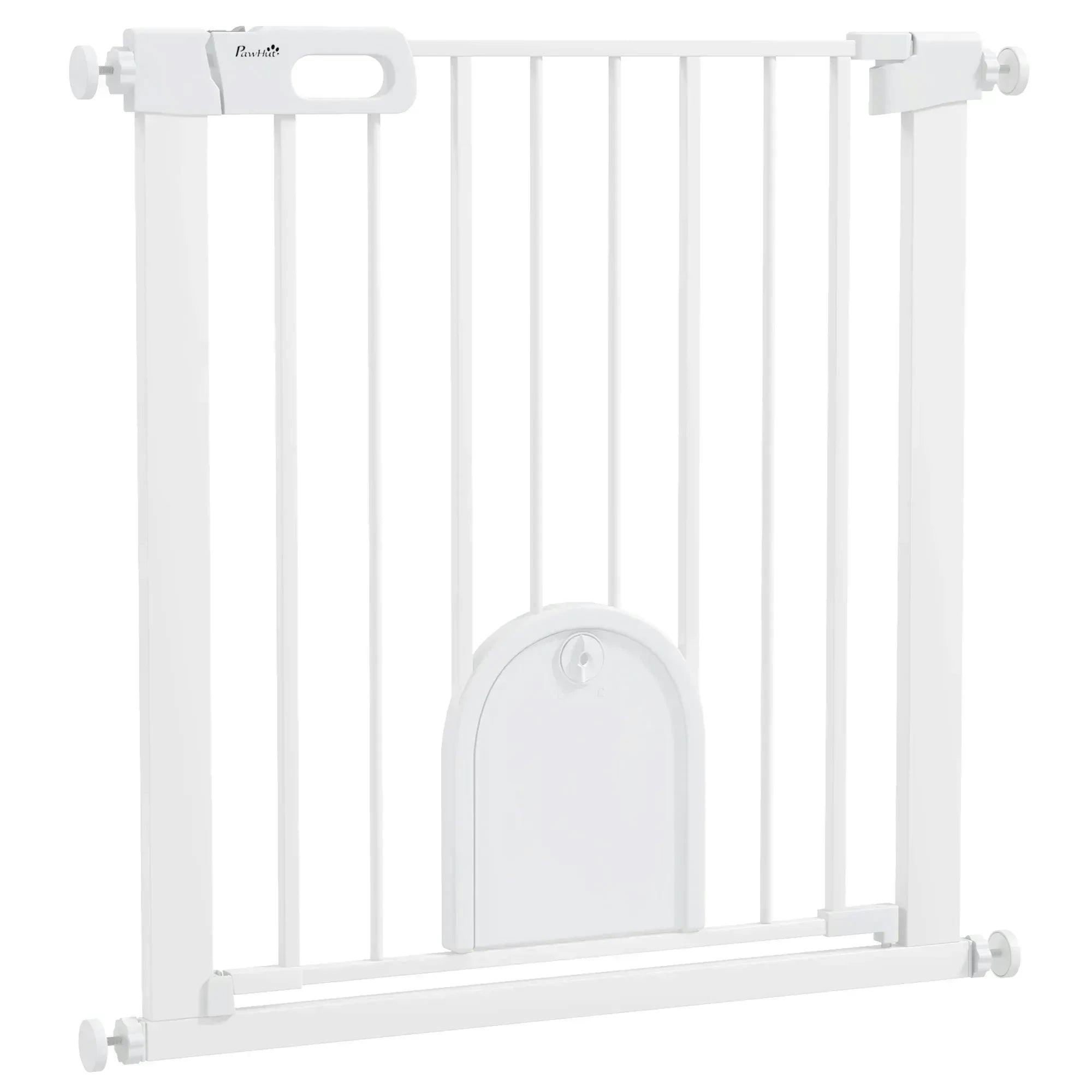 PawHut Pet Safety Gate Pressure Fit Stair 75-103 cm White Steel Double-Locking Automatic Close - Image 8