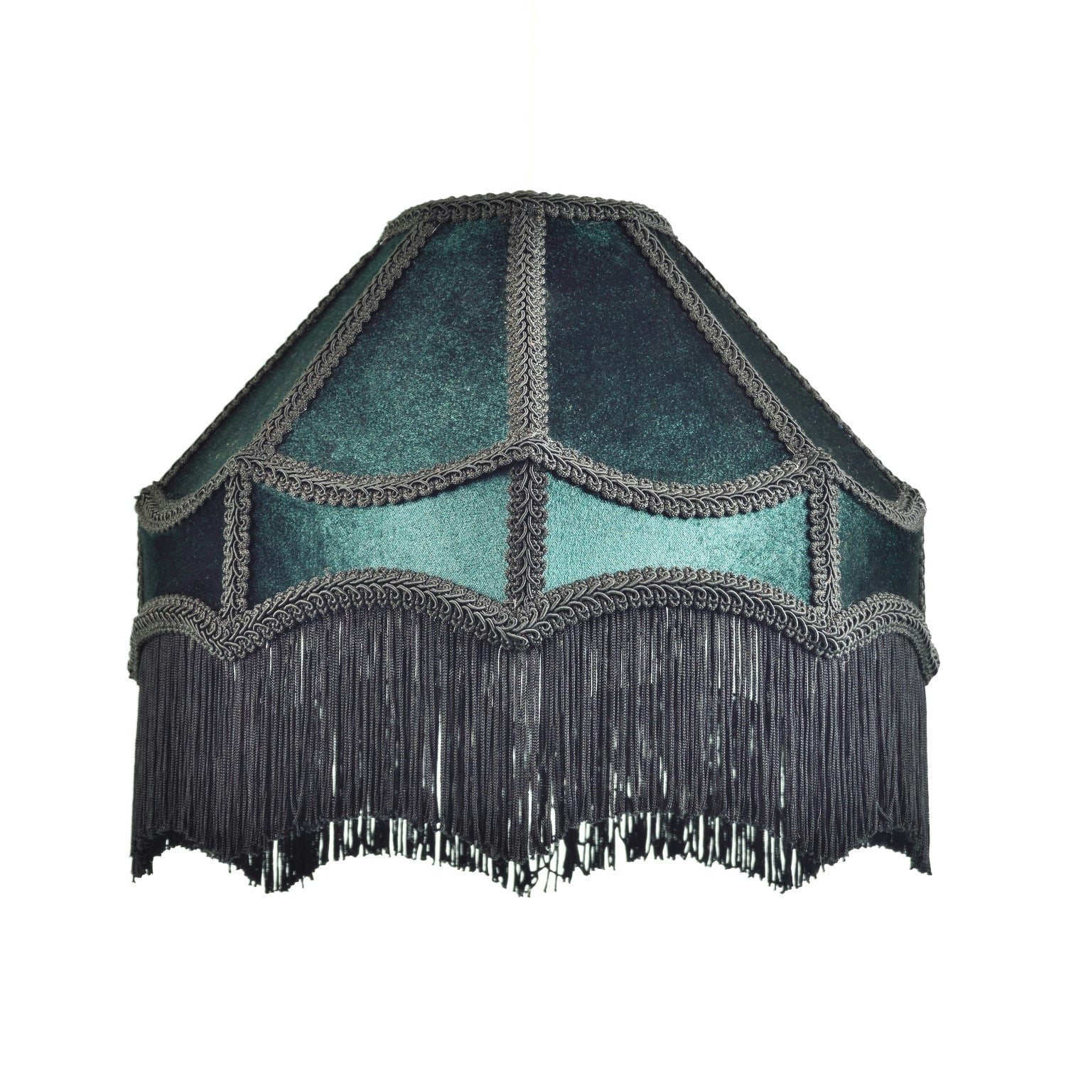 Rackhams Dark Traditional Victorian Empire Lampshade In Emerald Velvet With Tassels