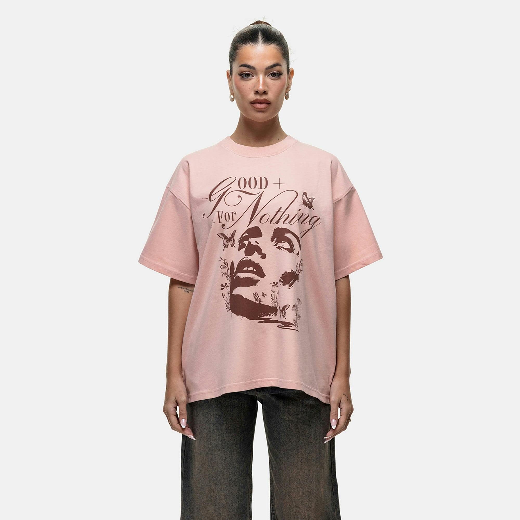 Good For Nothing Pink Graphic Print Oversized T-Shirt - Xxs