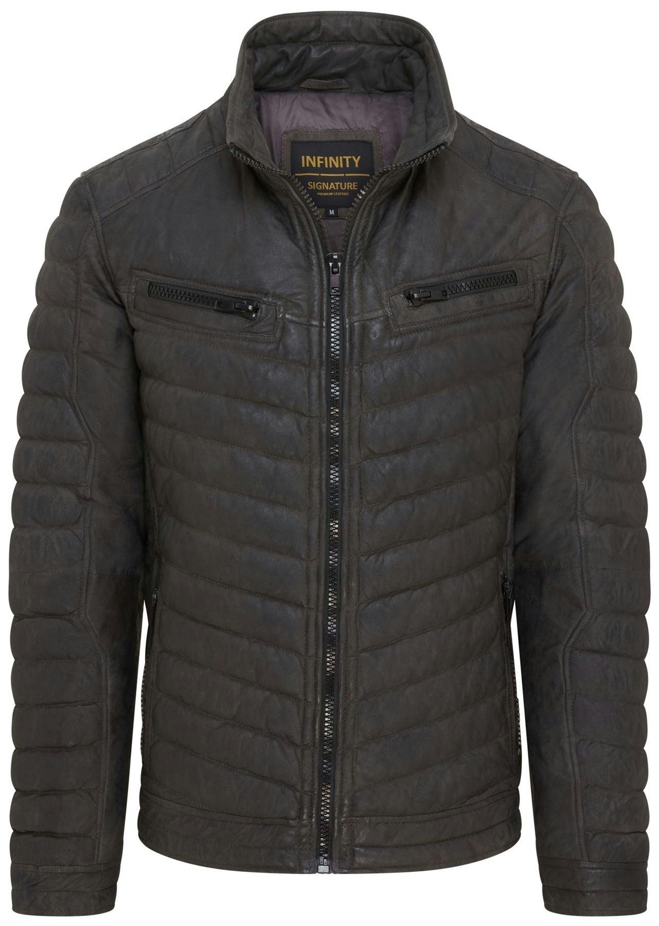 Infinity Leather Men's Quilted Puffer Leather Bomber Jacket - Torpoint - Khaki - Uk 3XL | Eu 56 | Us 46