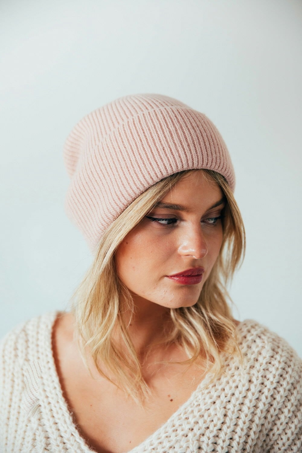 Svnx Pink Ribbed Beanie Hat In