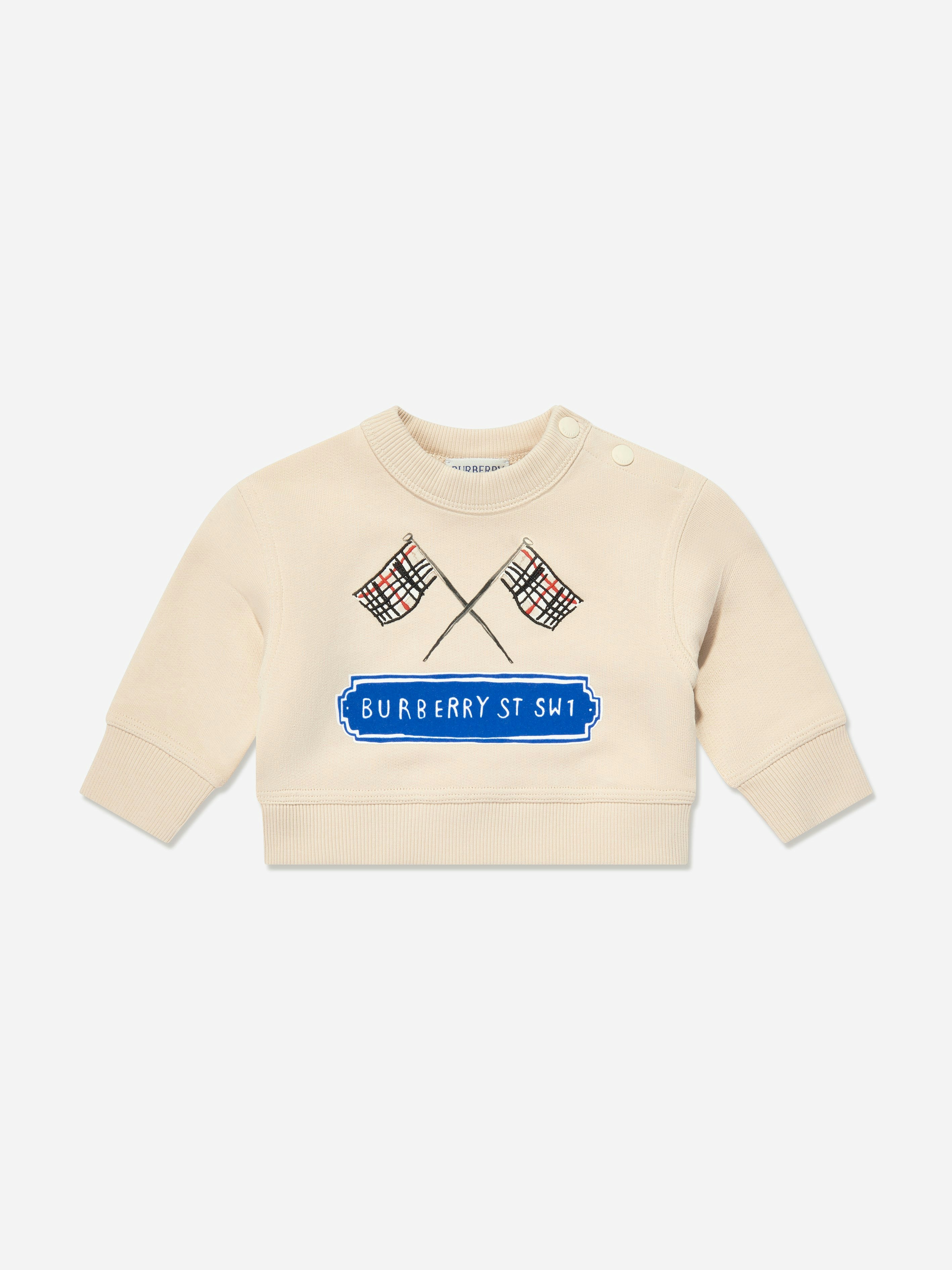 Burberry Kids Boys Ivory Burberry Baby Flag Logo Sweatshirt In - 18 Mths