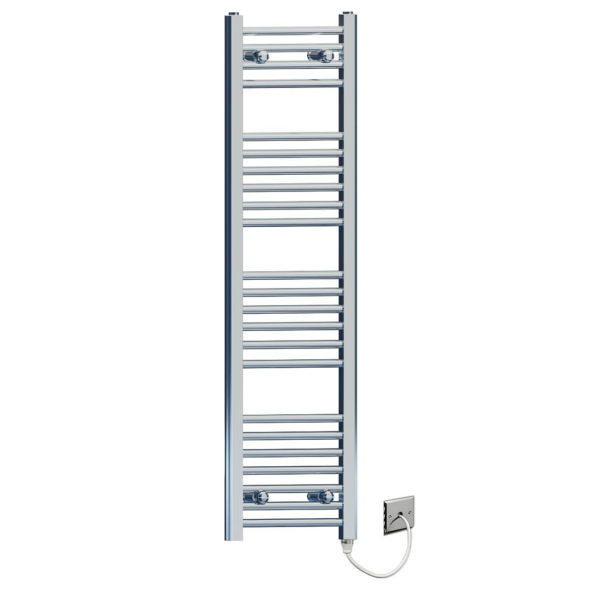 Myhomeware 400 X 1200Mm Chrome Flat Electric Pre-Filled Towel Rail Radiator For Designer Bathroom Standard Element