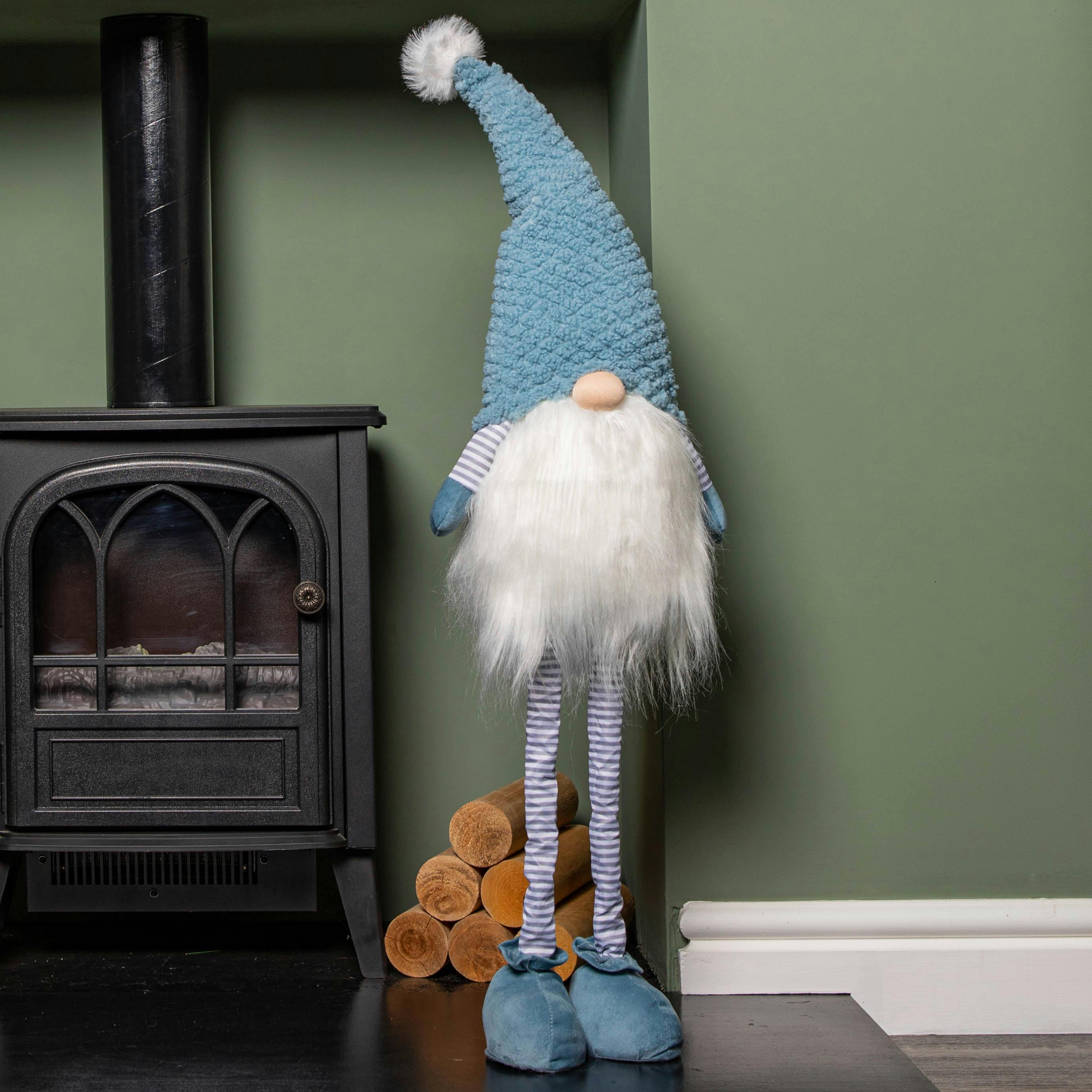 Rackhams Blue 89Cm Standing Christmas Gonk Decoration With Extendable Legs And Knitted Hat