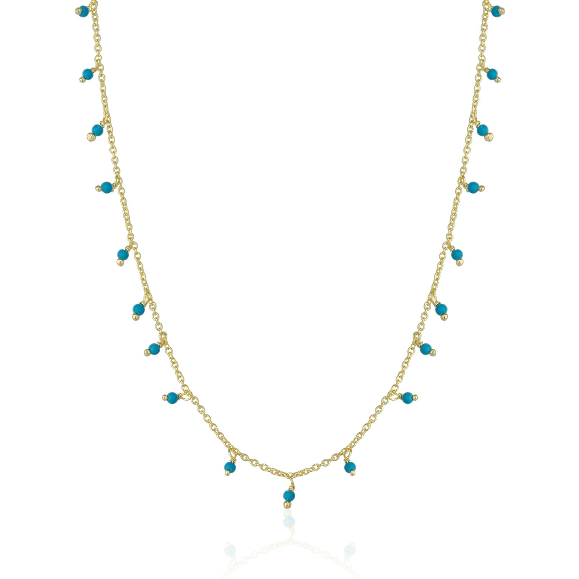 Spero London Blue/Turquoise/Silver Beaded Sterling Chain Necklace - Gold - Gold