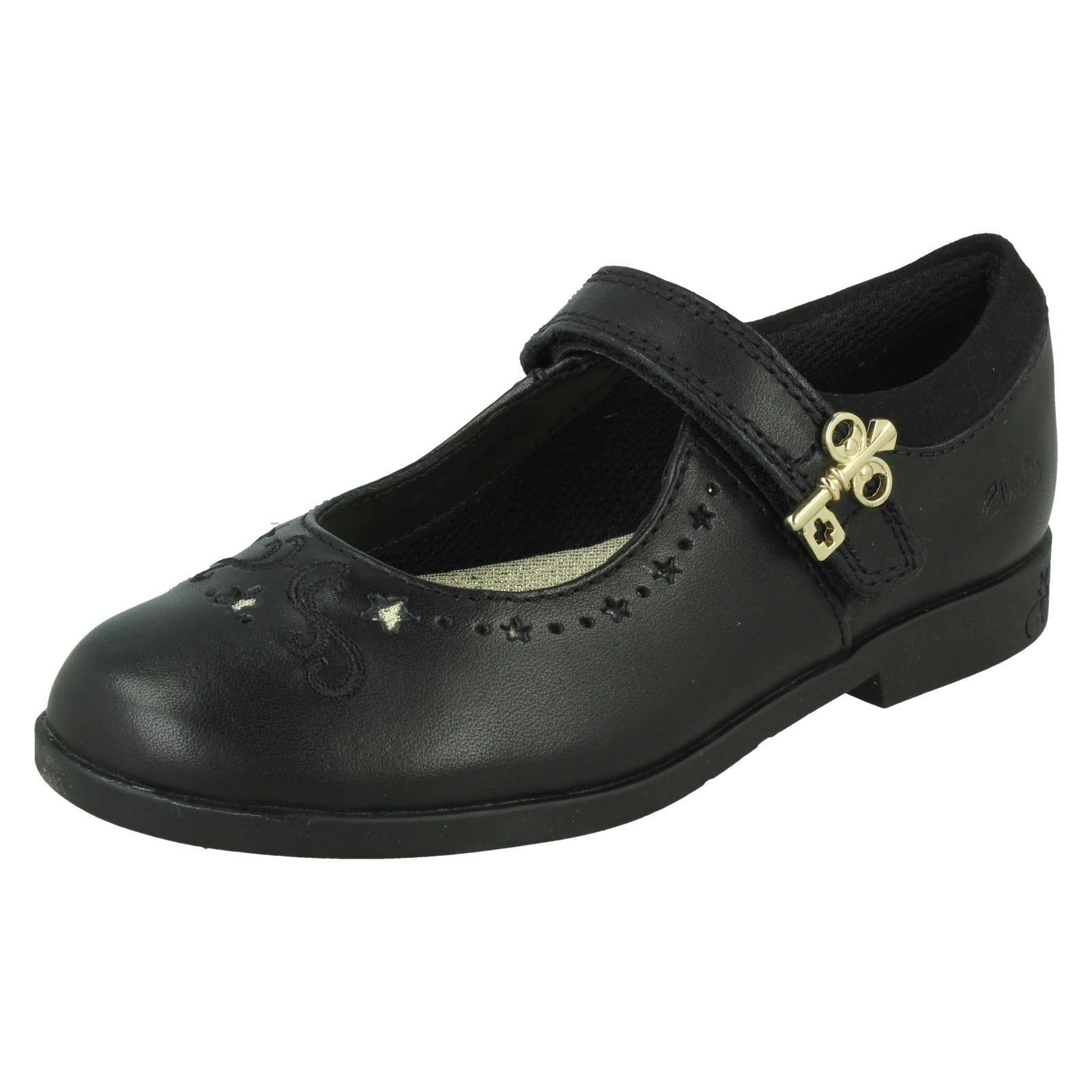 Clarks Girls Black Key Detail School Shoes Lock Magic - Leather - Uk 9.5 Child - G