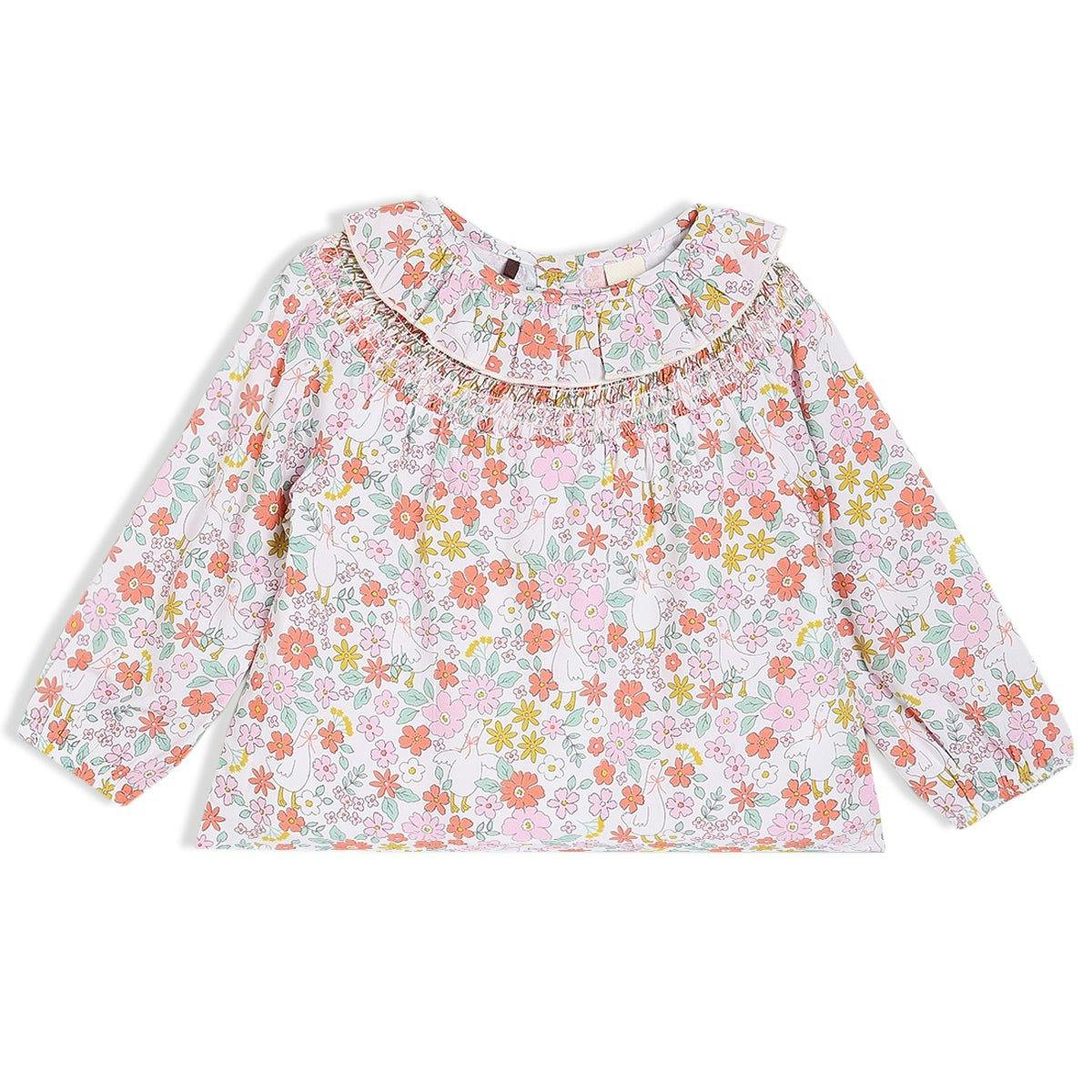 Mini Cuddles Women's Pink/Coral Baby Girls Floral Printed Woven Top, Multicolour - 6-9 Months