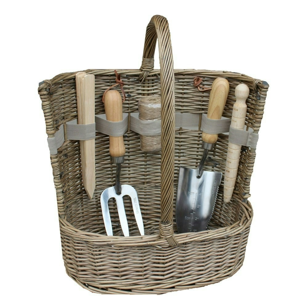 Rackhams Cream Antique Wash Garden Basket With Tools - Small - Antique Wash