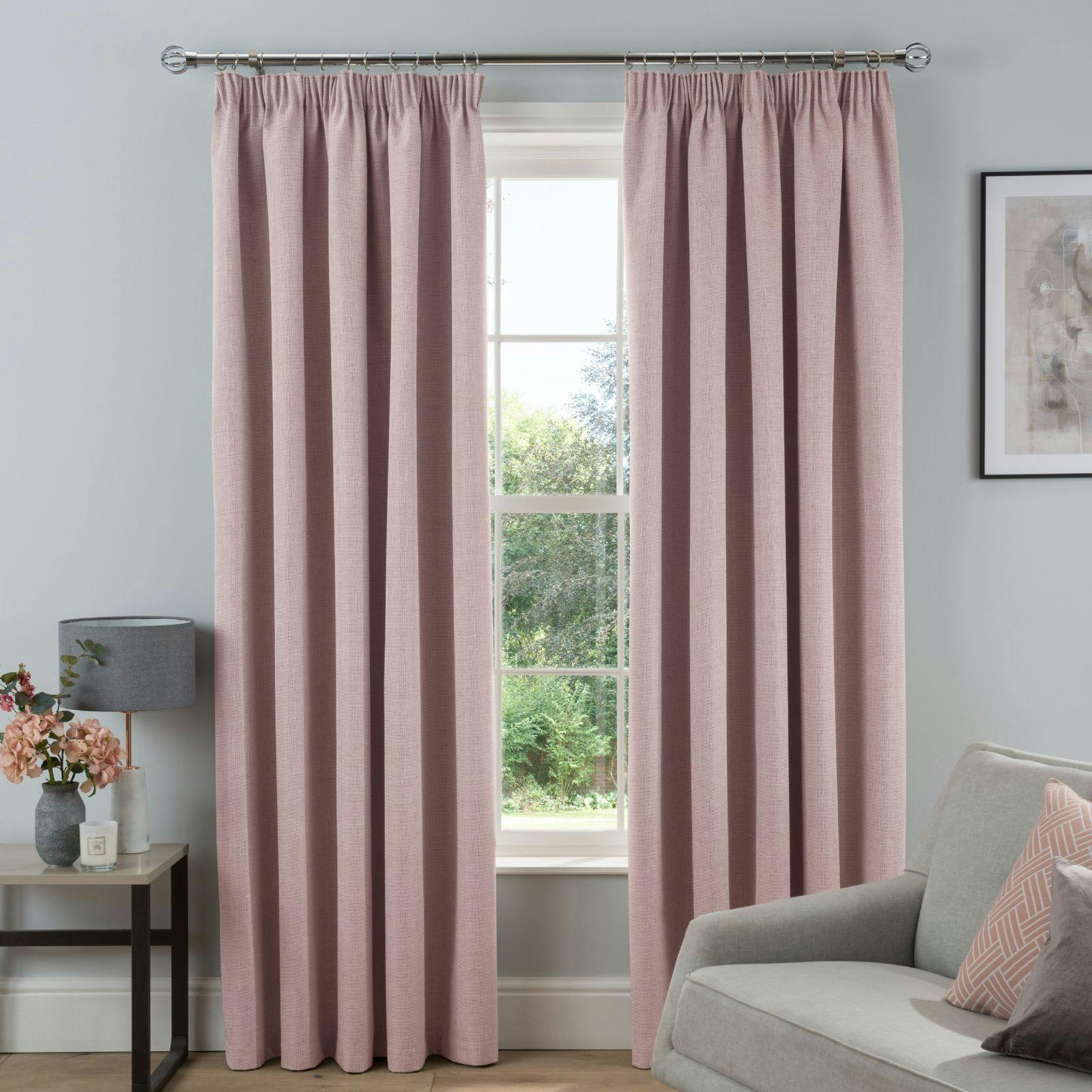 Rackhams Textured Rib Weave Boutique Pencil Pleat Curtain - Blush - (117Cm X 137Cm - 8 Eyelets)
