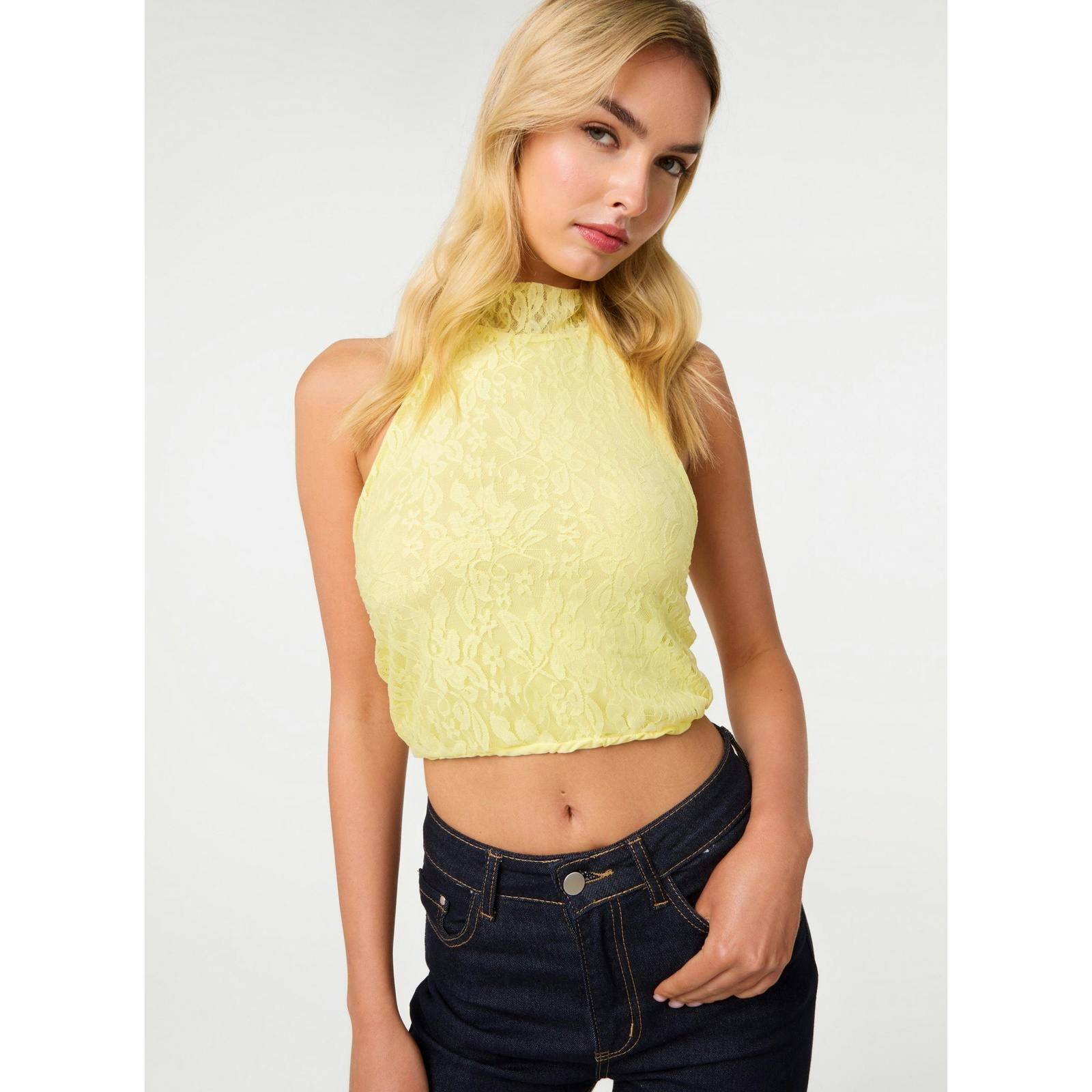 Pink Vanilla Pink/Light/Yellow Vanilla Lace Halter Neck Top - S