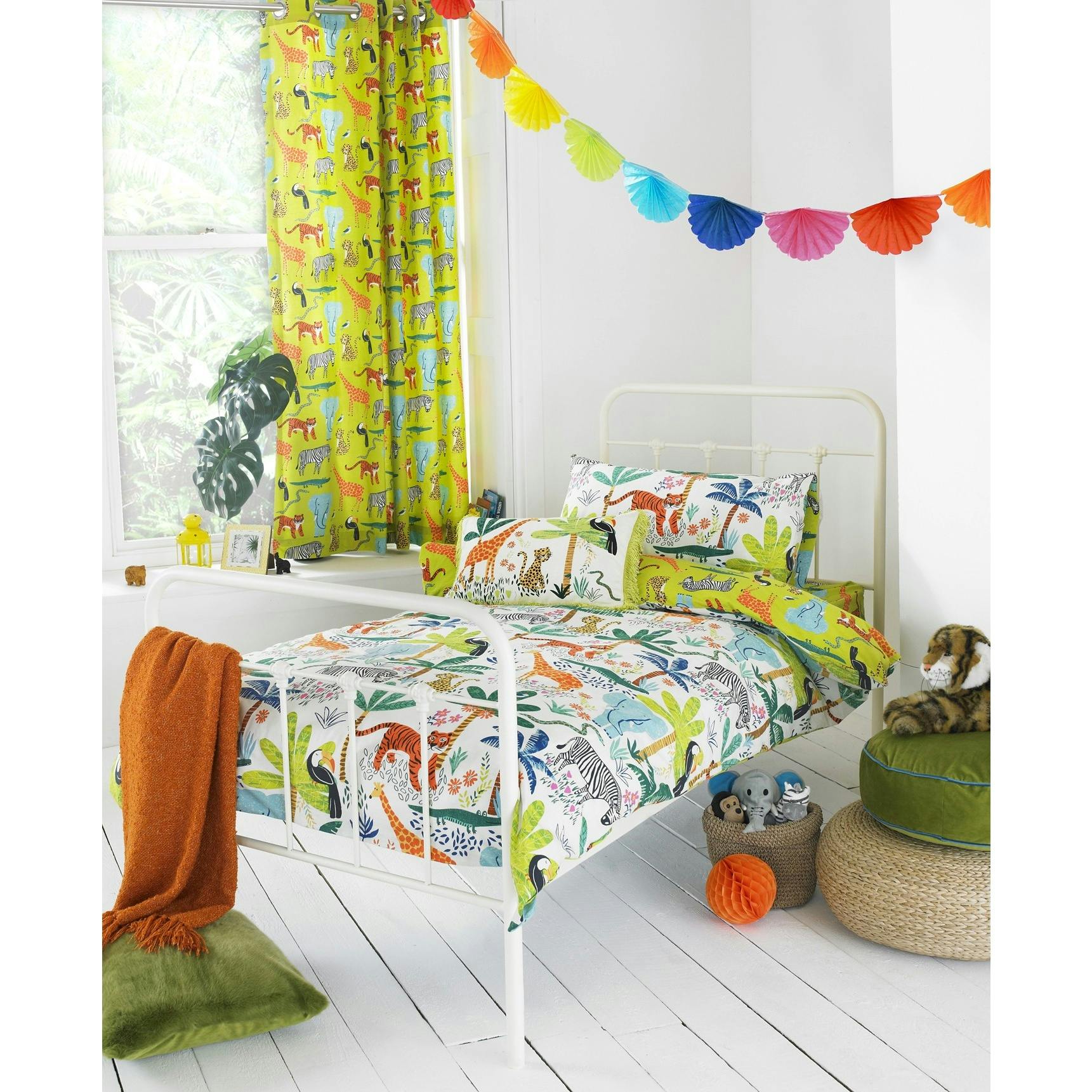 Rackhams Riva Paoletti Childrens/Kids Jungletastic Ringtop Eyelet Curtains - Multicolour - 168X183cm - Multicolour - 52% Polyester/48% Cotton