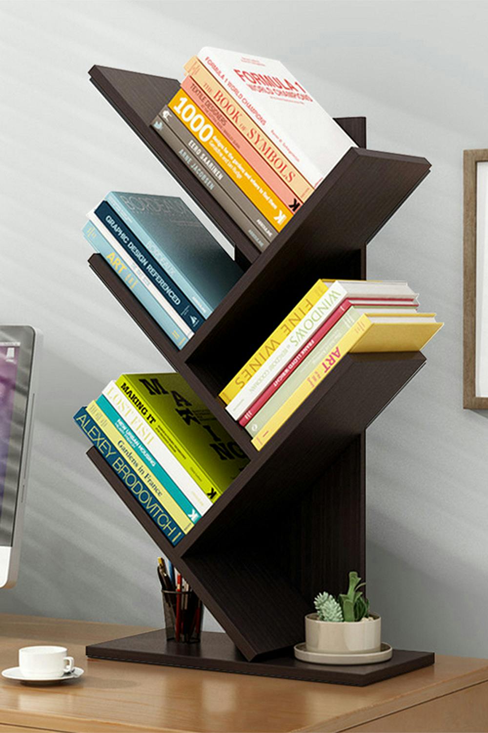 Rackhams Black 5 Tier Rustic Standing Tree Bookshelf