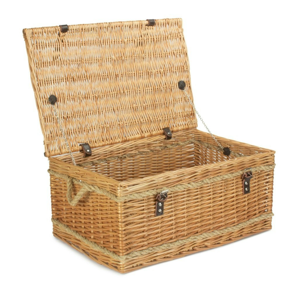 Red Hamper Red/Brown Hamper 62Cm Roped Handled Buff Willow Wicker Picnic Basket