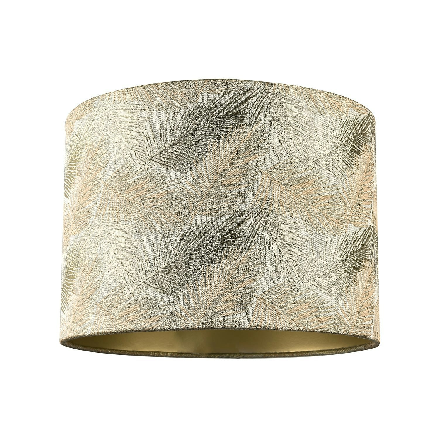 Happy Homewares Gold/Silver Modern Floral Drum Lamp Shade With Shiny And Fern Leaves